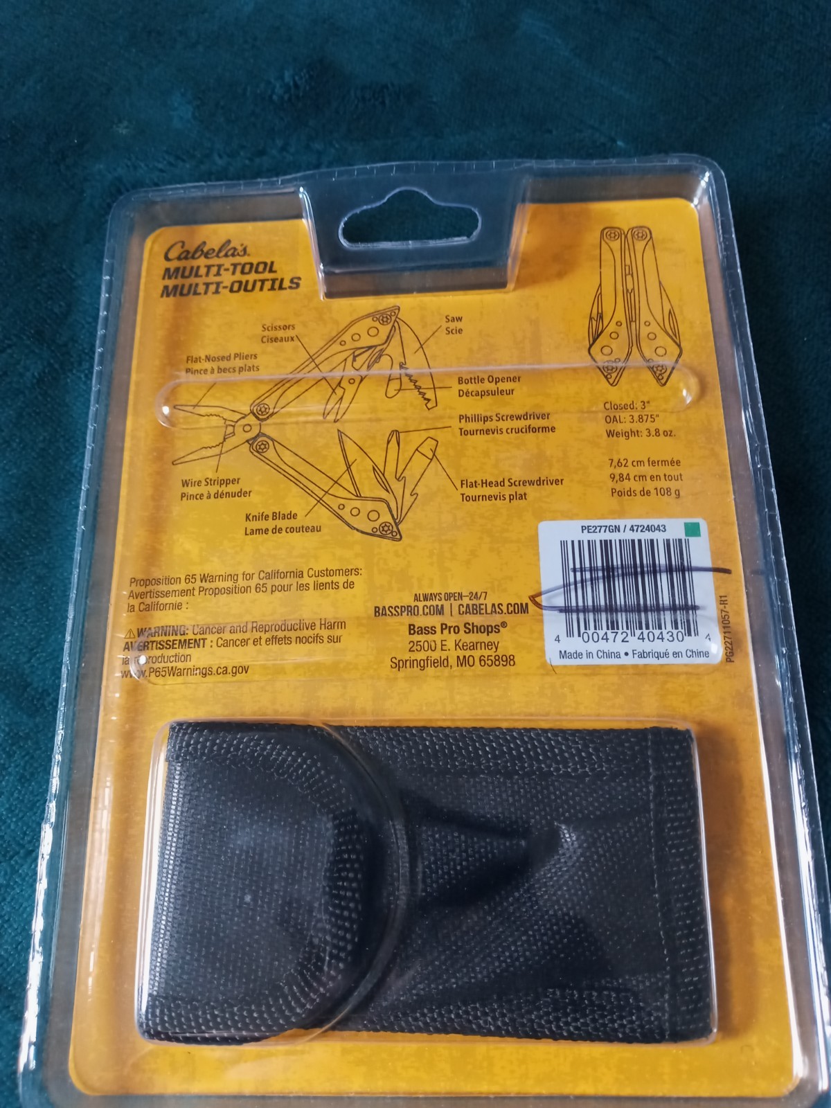 Cabela’s / Multi-Tool / Green / 8 Tools in 1 / Stainless Knife