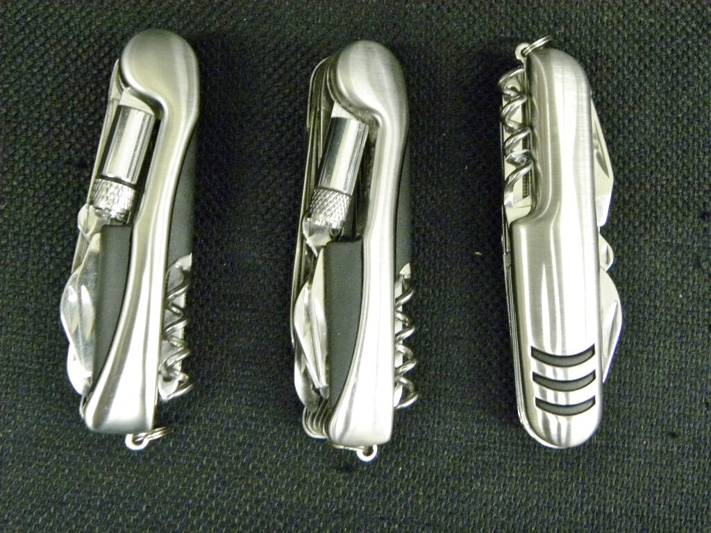 Lot of 6 Silver Pocket Swiss Army Style Knife with Black Nylon Case