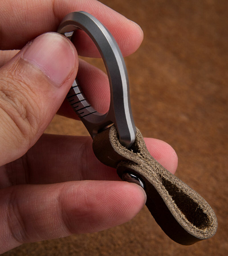 Titanium Alloy + Leather Keychain Portable Removable Key Ring Pendant EDC Tool