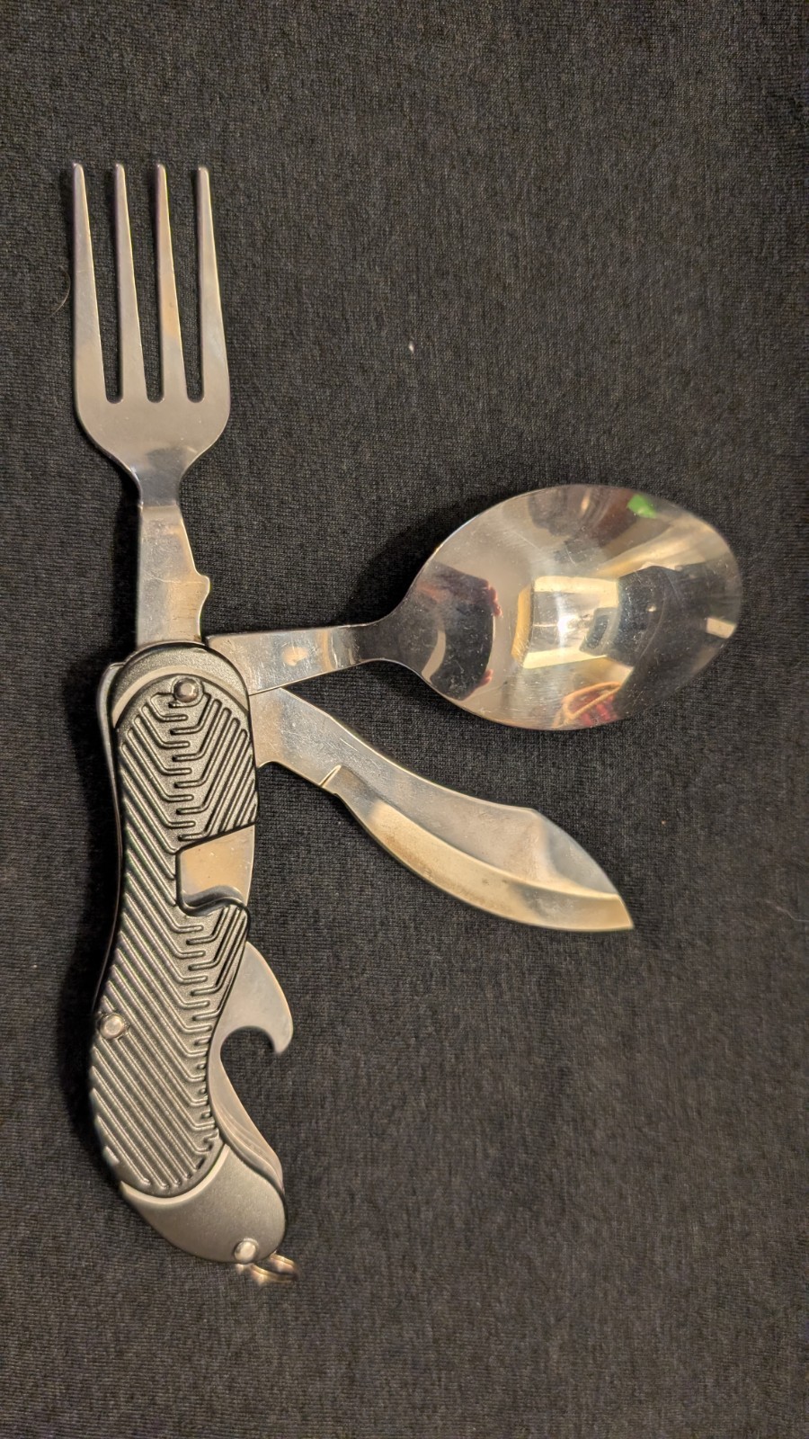 Stainless Steel Camping Multi-Tool Knife Spoon Fork Silver Straight Edge