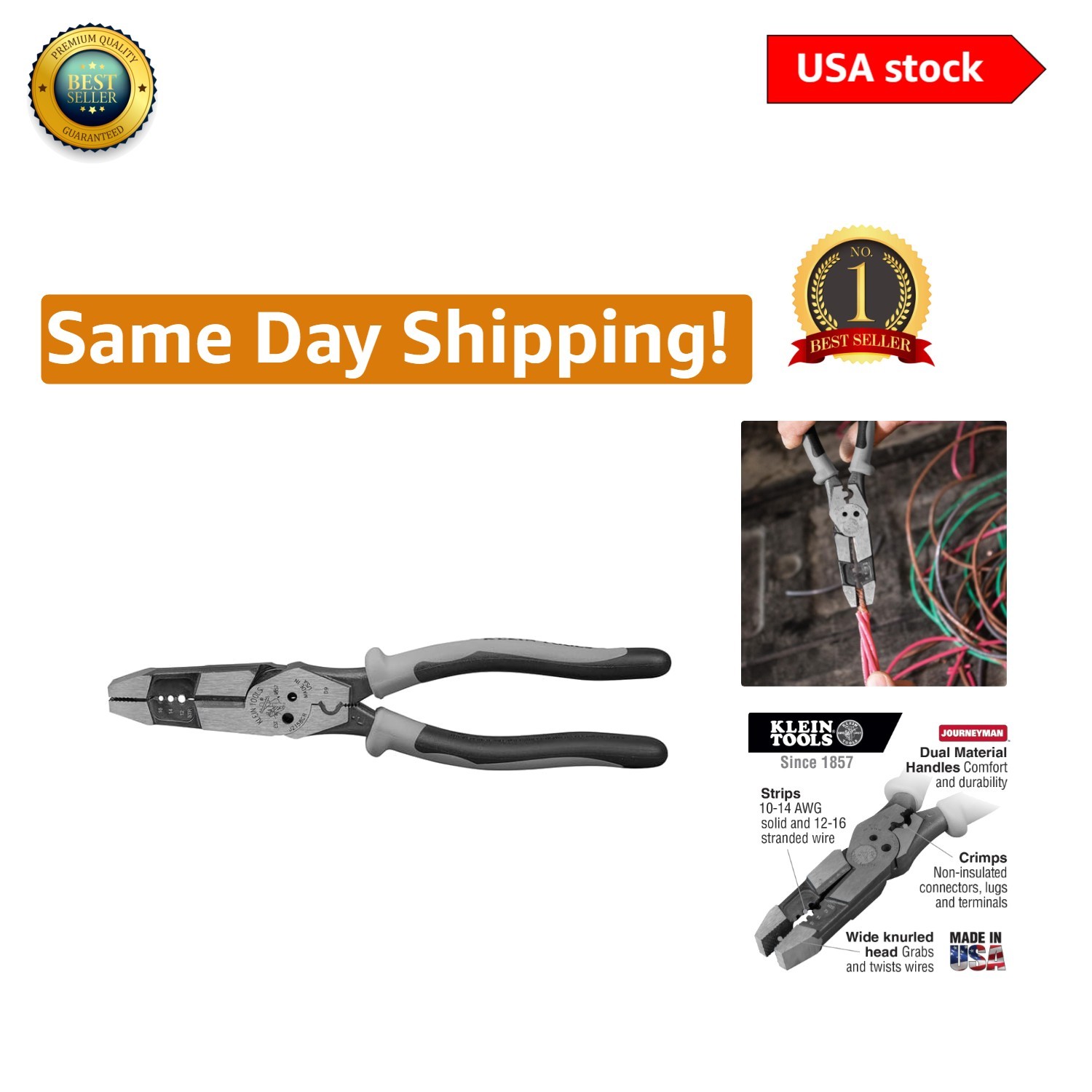 Made in USA Klein Tools J215-8CR – 8-Inch Multi-Function Pliers for Electricians