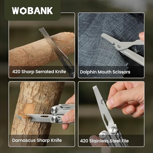 33-in-1 Stainless Steel Multitool Pliers, Damascus Pocket Knife & Nylon Sheath f