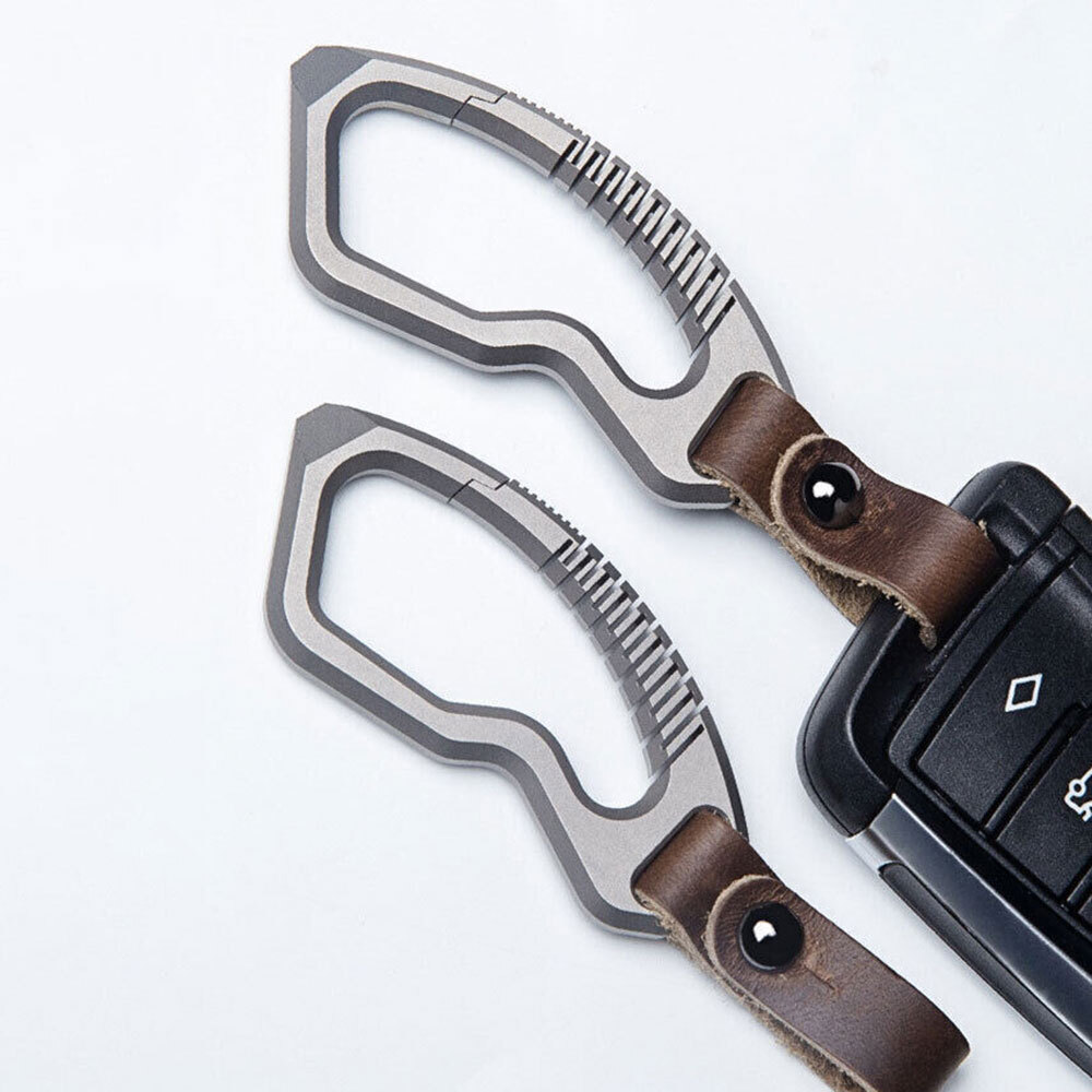 Removable Titanium Alloy + Leather Keychain Carabiner Pendant Crowbar EDC Toosl
