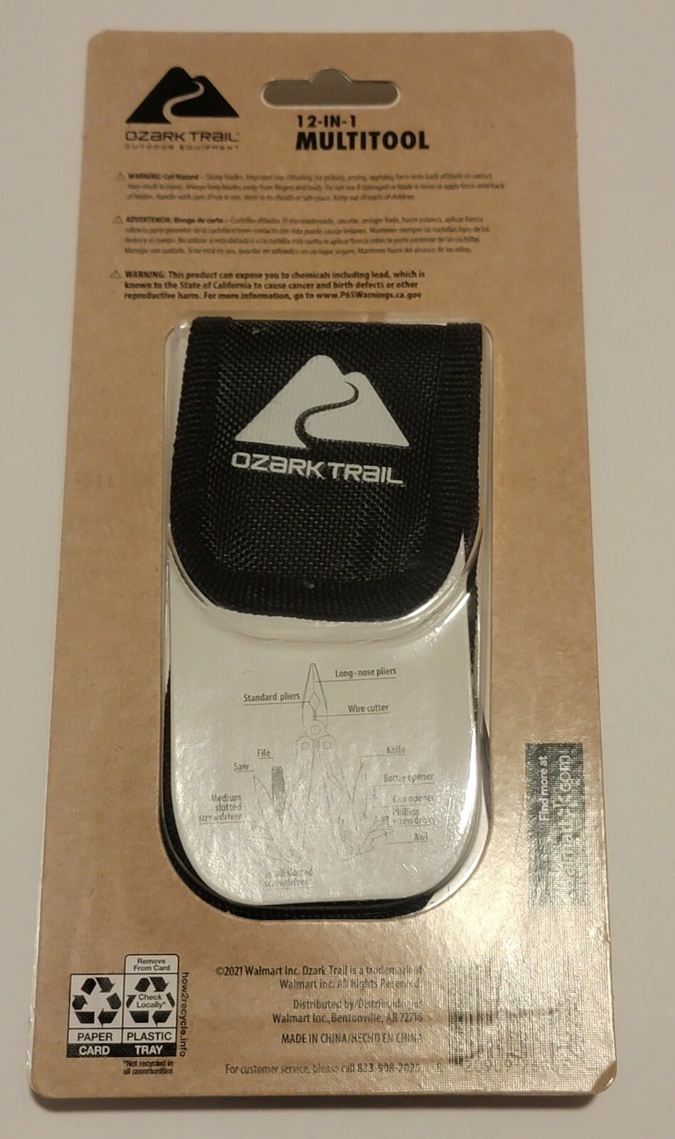 Ozark Trail 12-In-1 Multi-Tool + Sheath (Silver, Screwdriver, Knife, Plier, Saw)