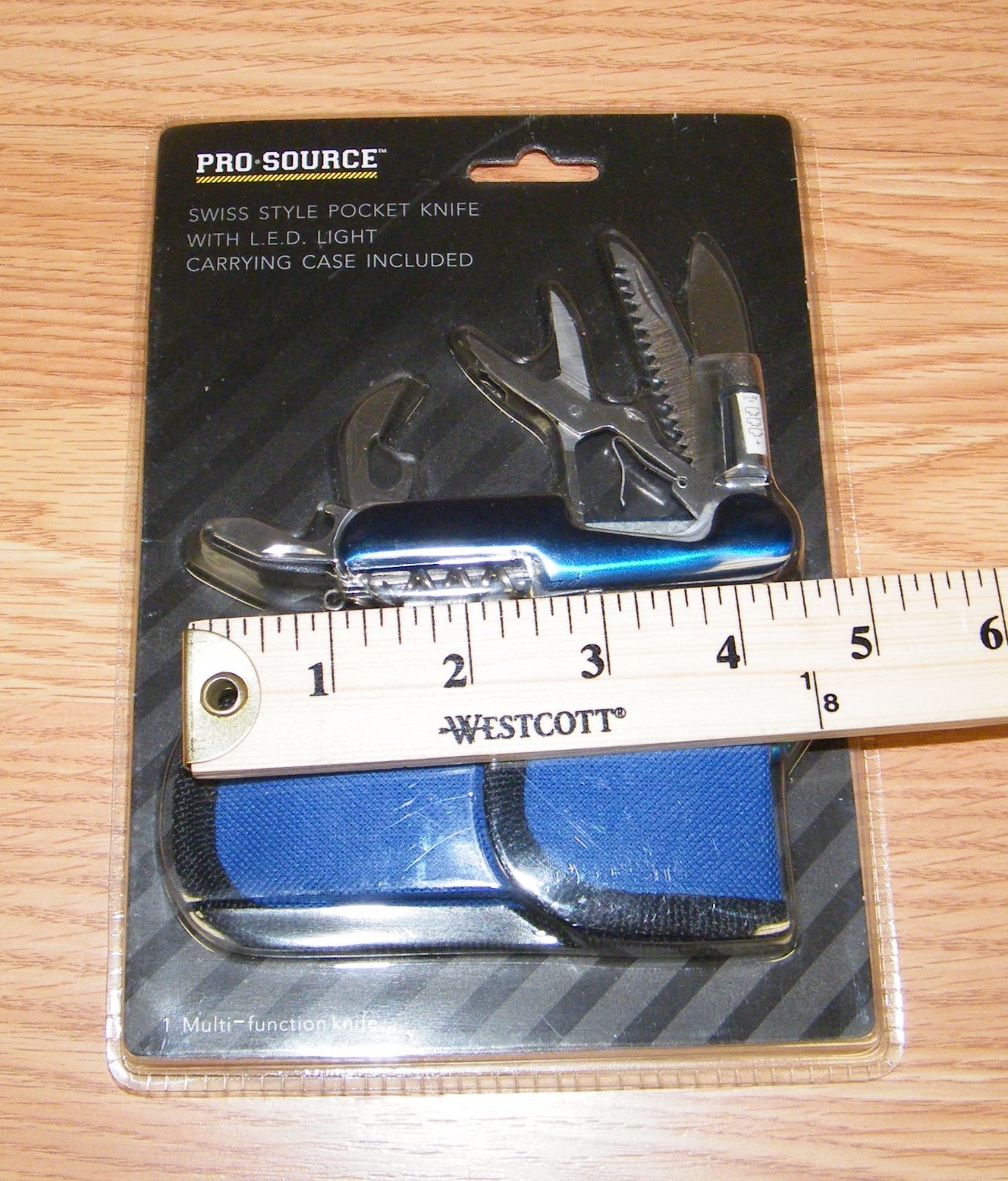 Genuine Pro Source Blue Swiss Style Pocket Knife With LED Light & Carrying Case