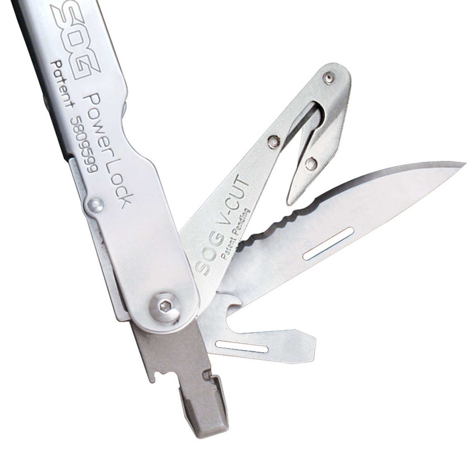 SOG Powerlock Satin V-Cutter with Nylon Sheath