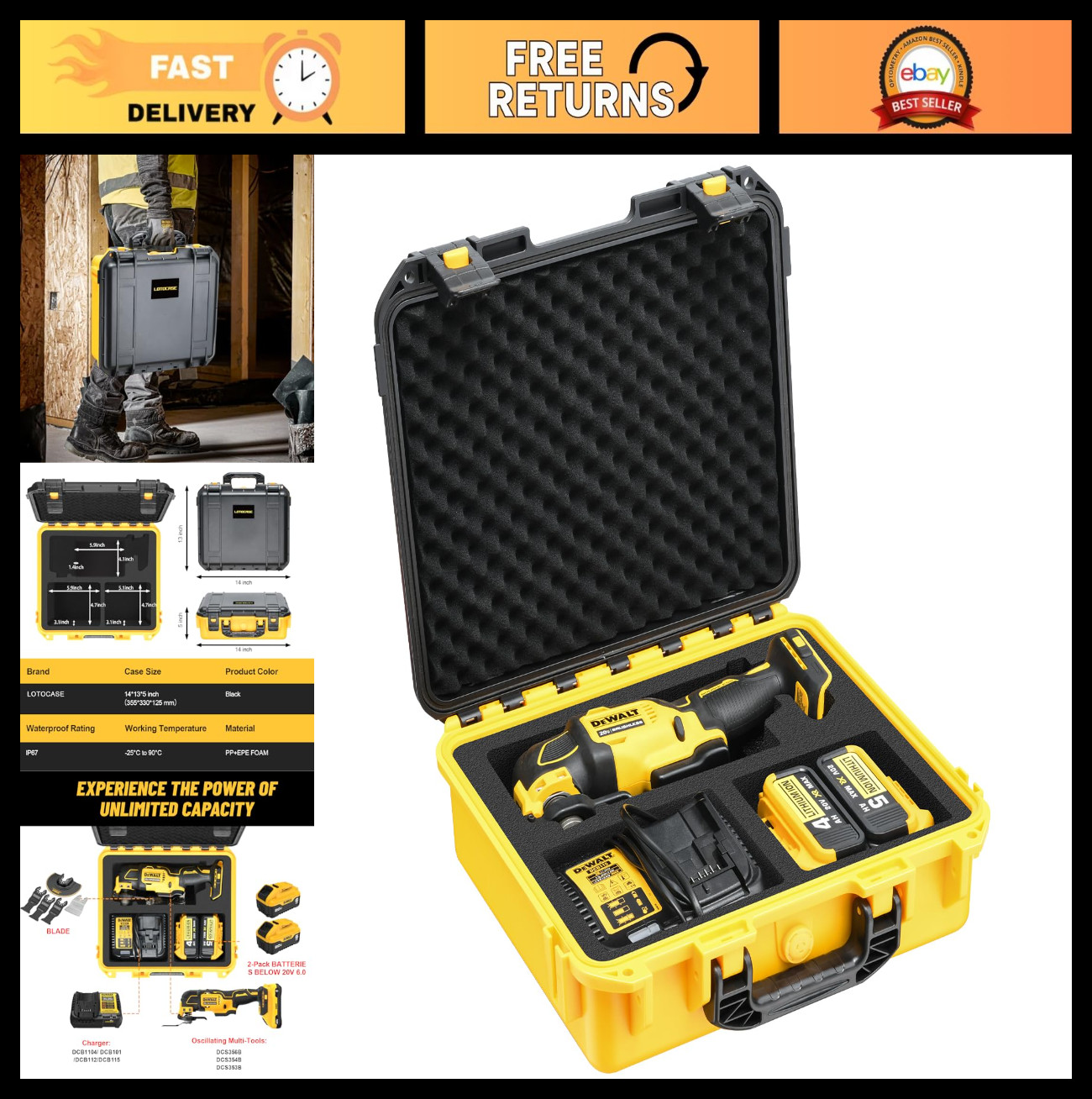 Heavy-Duty Protective Case for Oscillating Multi-Tool, Waterproof Storage Box, F