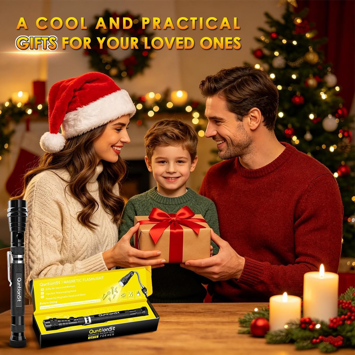 Fathers Day Dad Gifts for Men, Magnetic Pickup Tool with LED Flashlight -Telesco