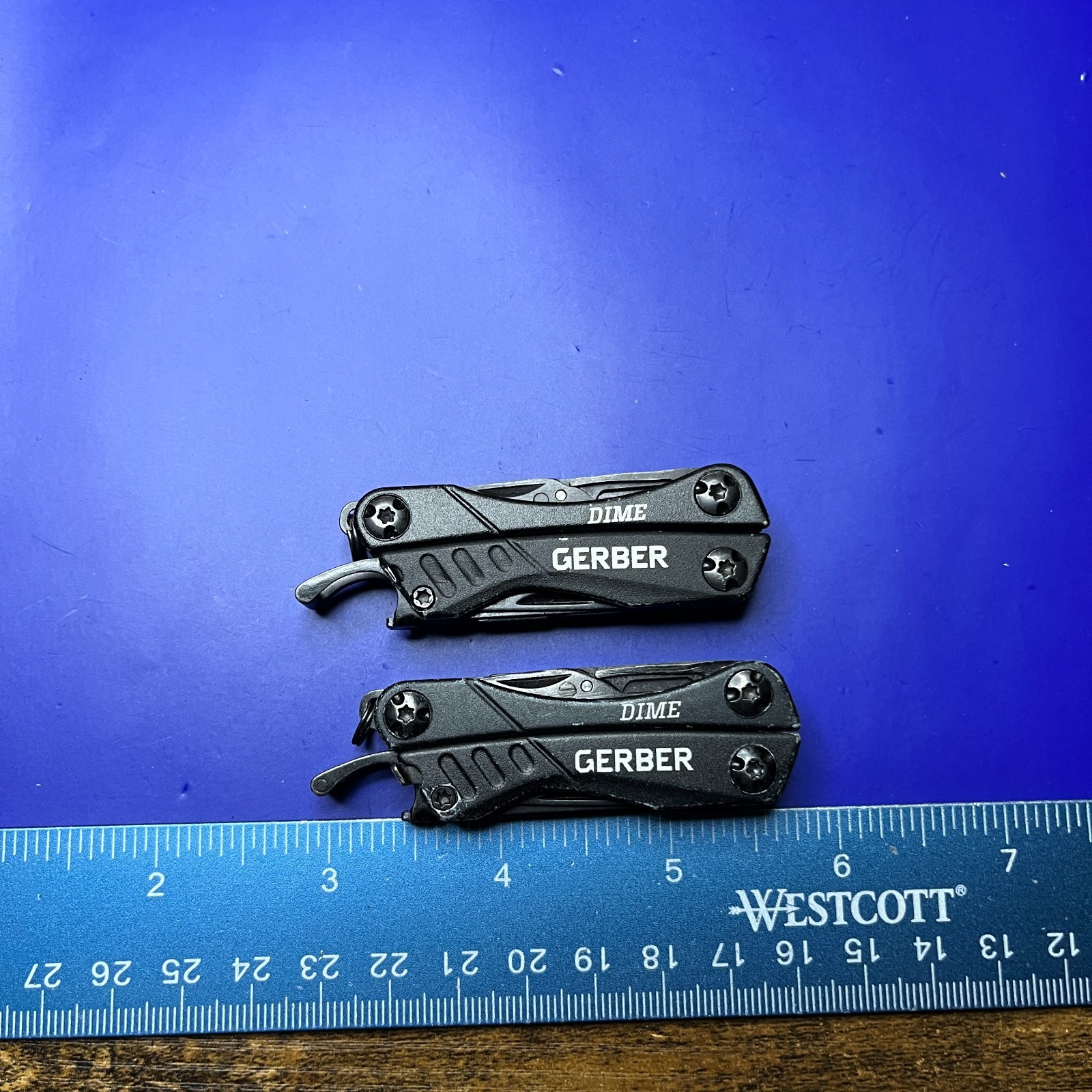Lot of 2 Gerber Dime Multi-Tools Small Keychain Pliers Knife File Scissors