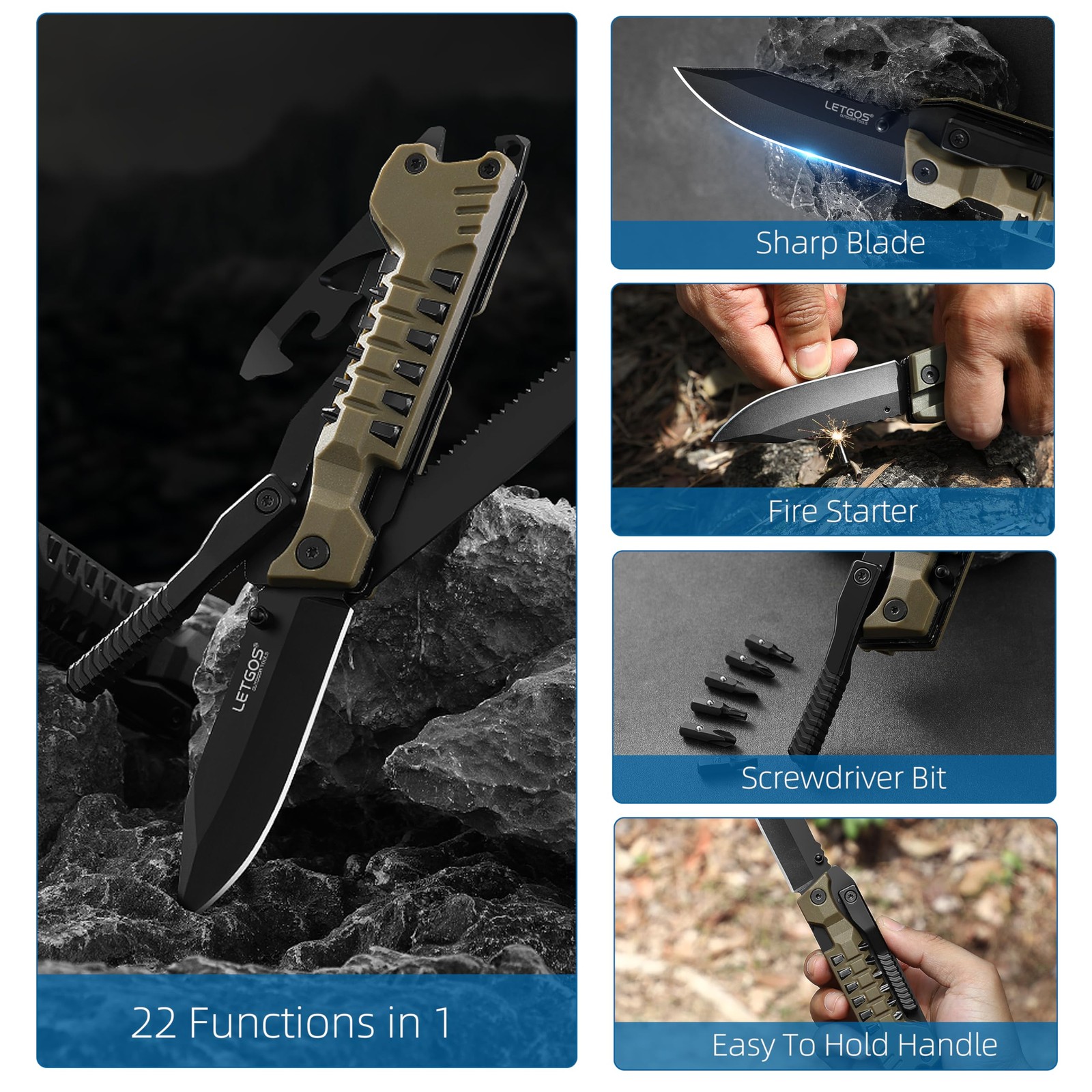 Multi Pocket Knife, 22 in 1,Survival Gear EDC Tools with Nylon Sheath, , Camp…