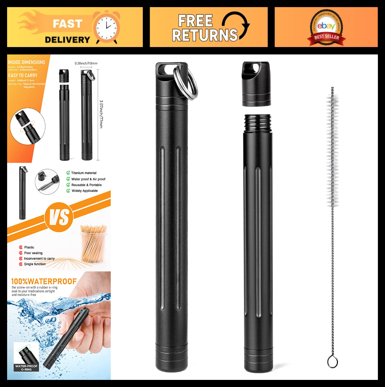 Portable Titanium Toothpick Holder Case – Waterproof Keychain Container for Camp