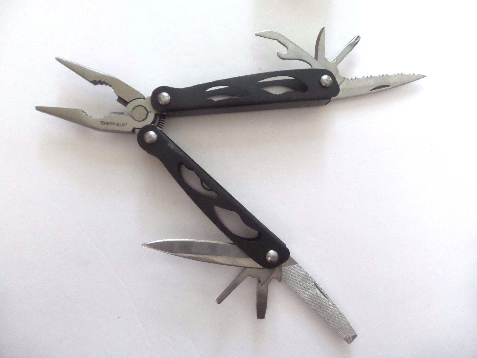 Sheffield Multi-tool Pliers (Black) Plain & Serrated Blade File Screwdrivers