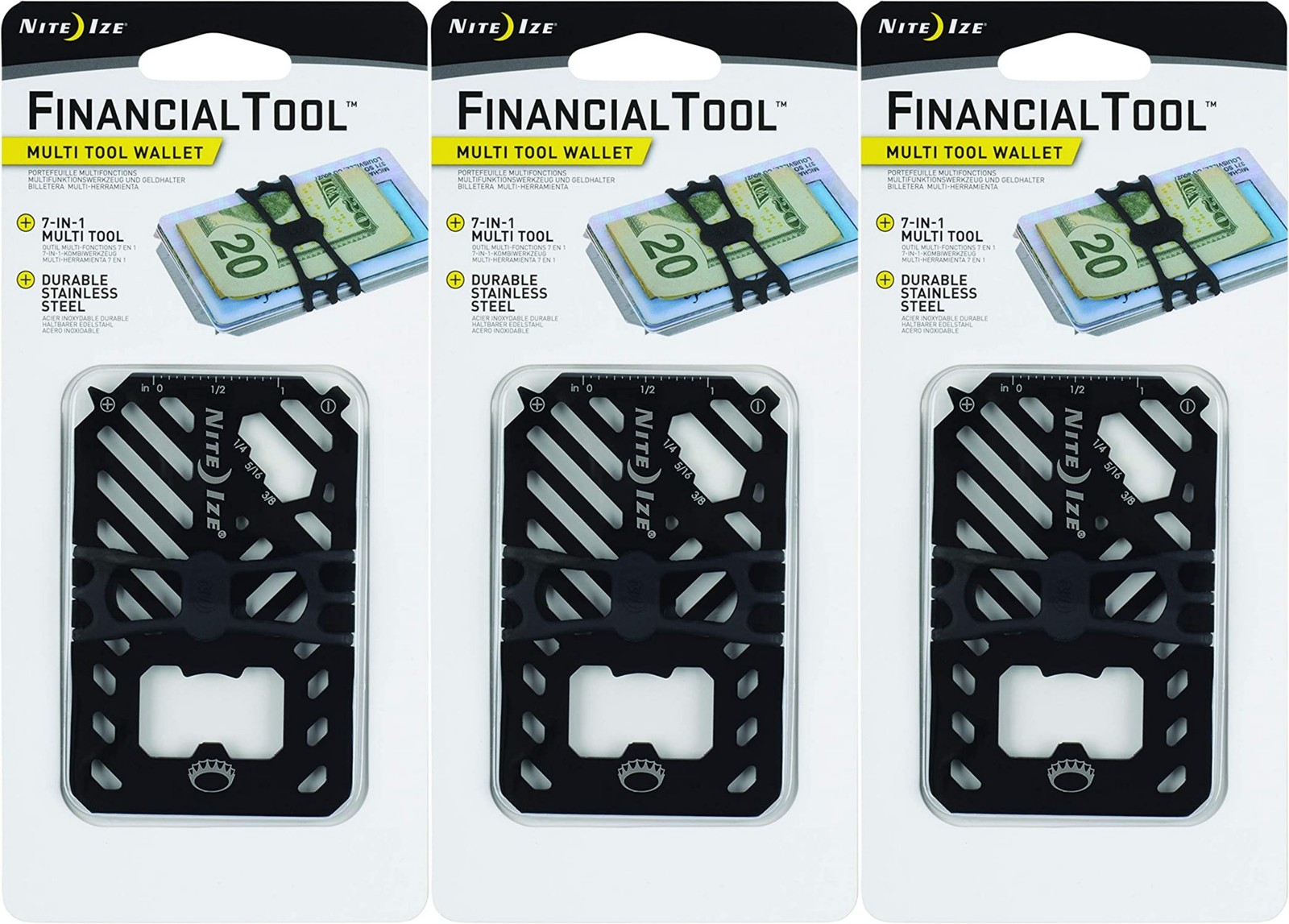 Nite Ize Financial Tool 7-in-1 Multi Tool Wallet – Black (3-Pack)
