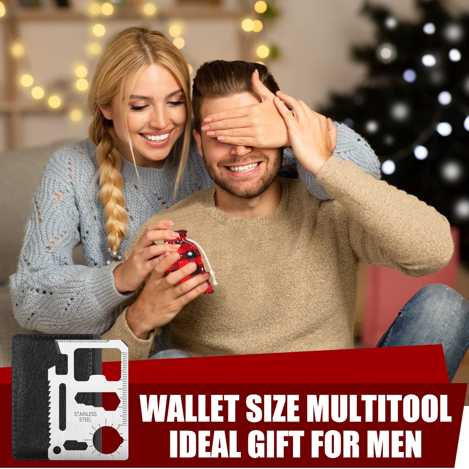 8 Pcs Christmas 11 in 1 Credit Card Multitool with Plaid Burlap Bags Christma…