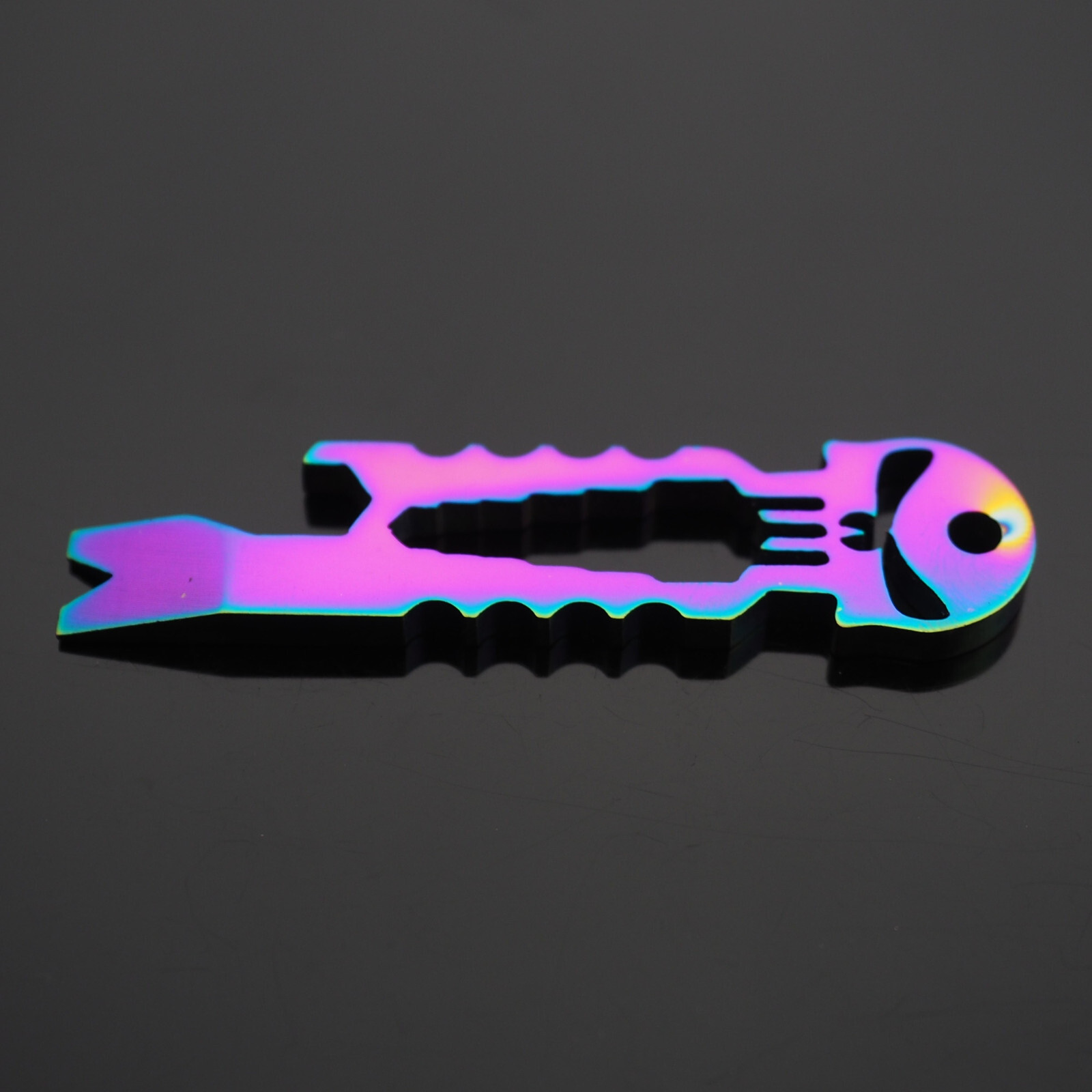 Skull Keychain Crowbar Hex Wrench Carabiner Clip Opener EDC – Neon & Black