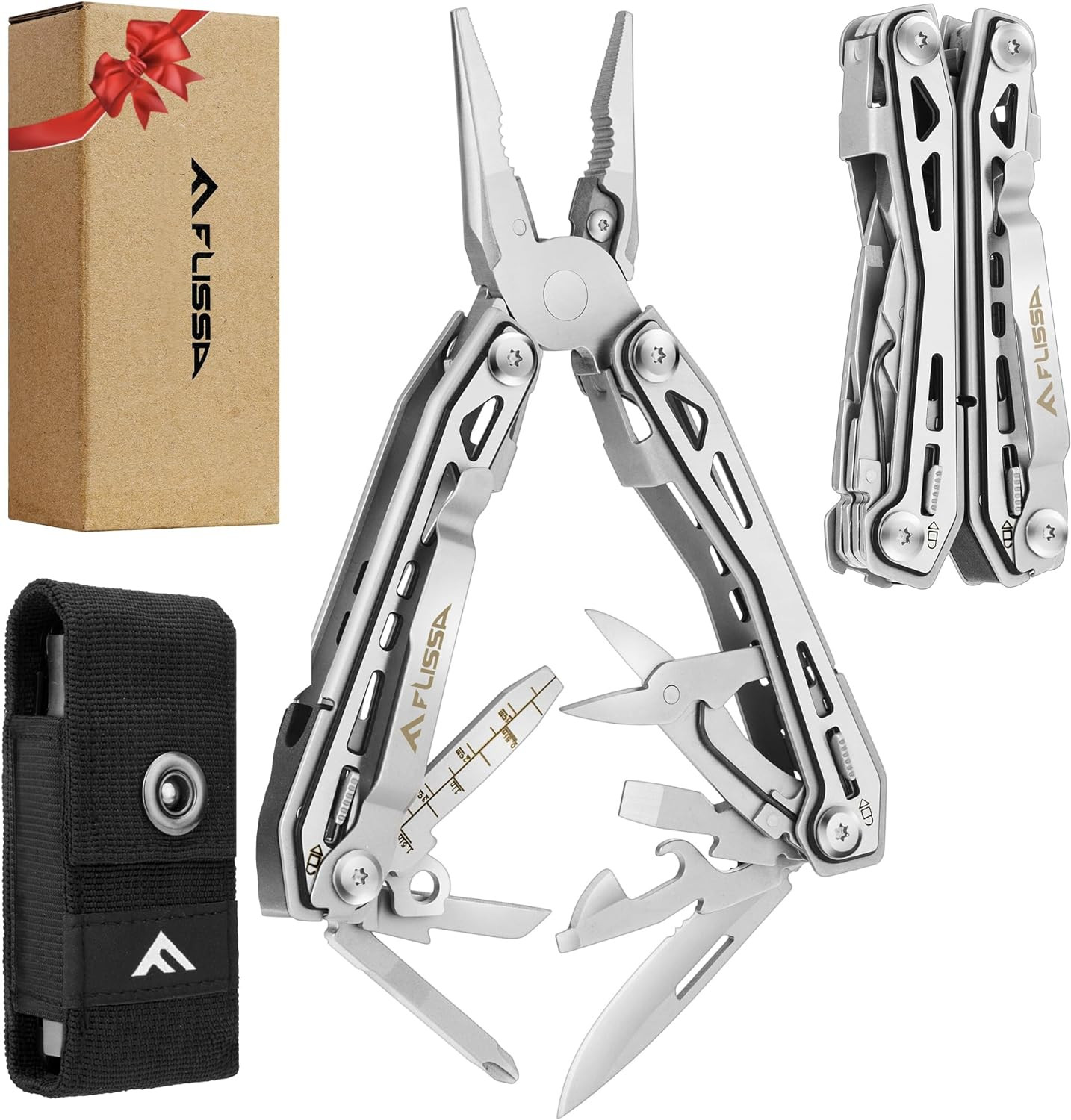 16-In-1 Stainless Steel Multi Tool, Gifts for Men Dad, EDC Multitool with Pocket