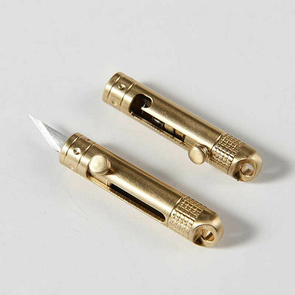 EDC Mini Portable Paper Knife Folding Pocket Keychain Brass Pendant Cutter Blade