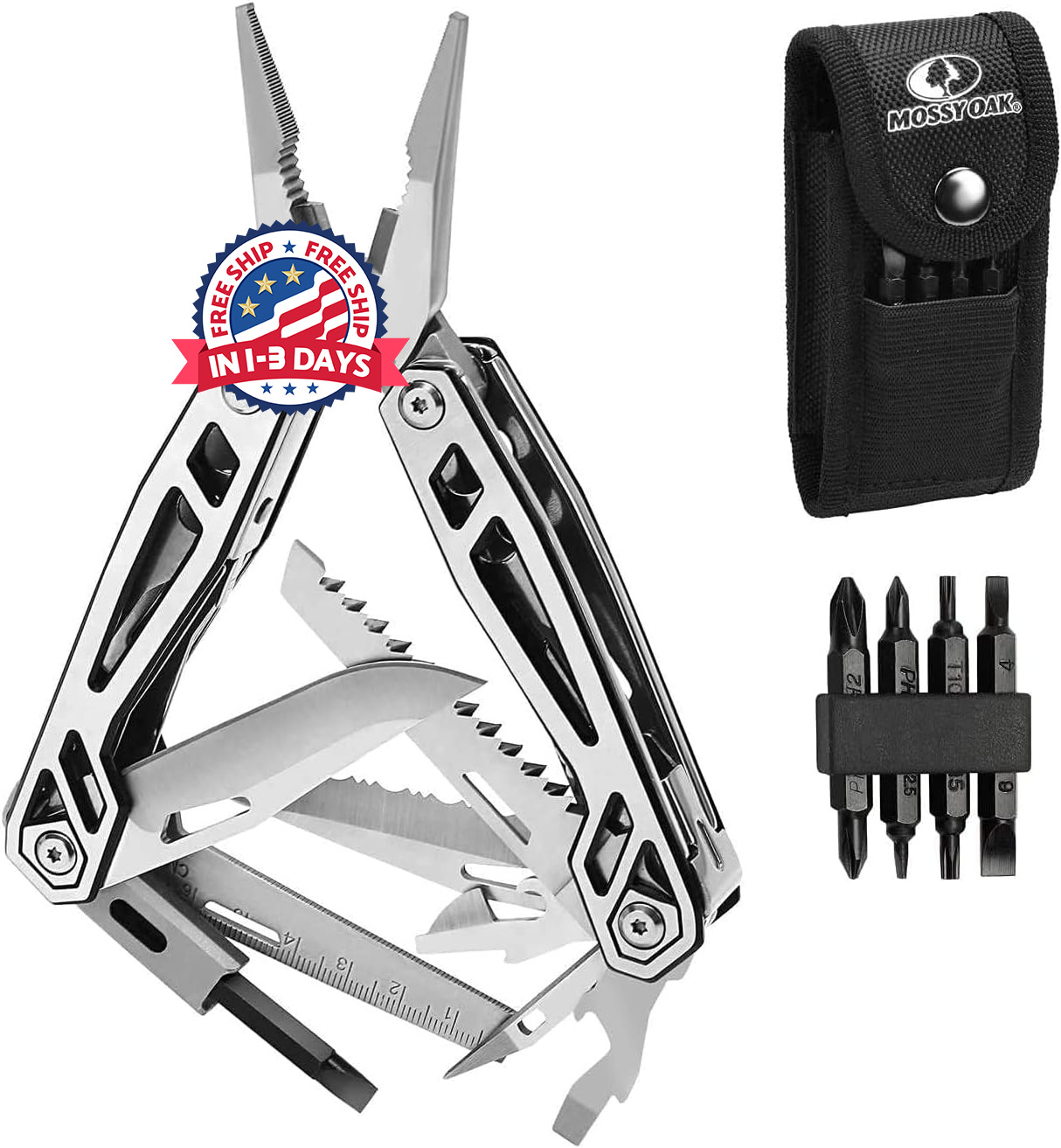 Navaja de bolsillo de acero inoxidable 21 en 1 con funda para destornillador