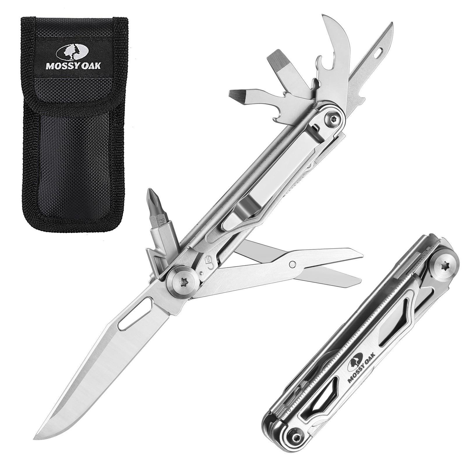 12-in-1 Multitool Pocket Knife with Pouch, Stainless Steel Multitool Knife wi…