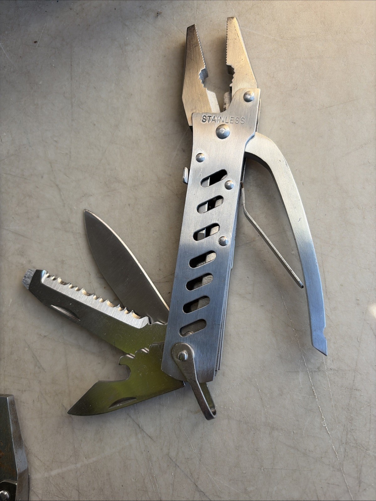 Lot Of 9 All Stainless Steel Pliers Multi Tool