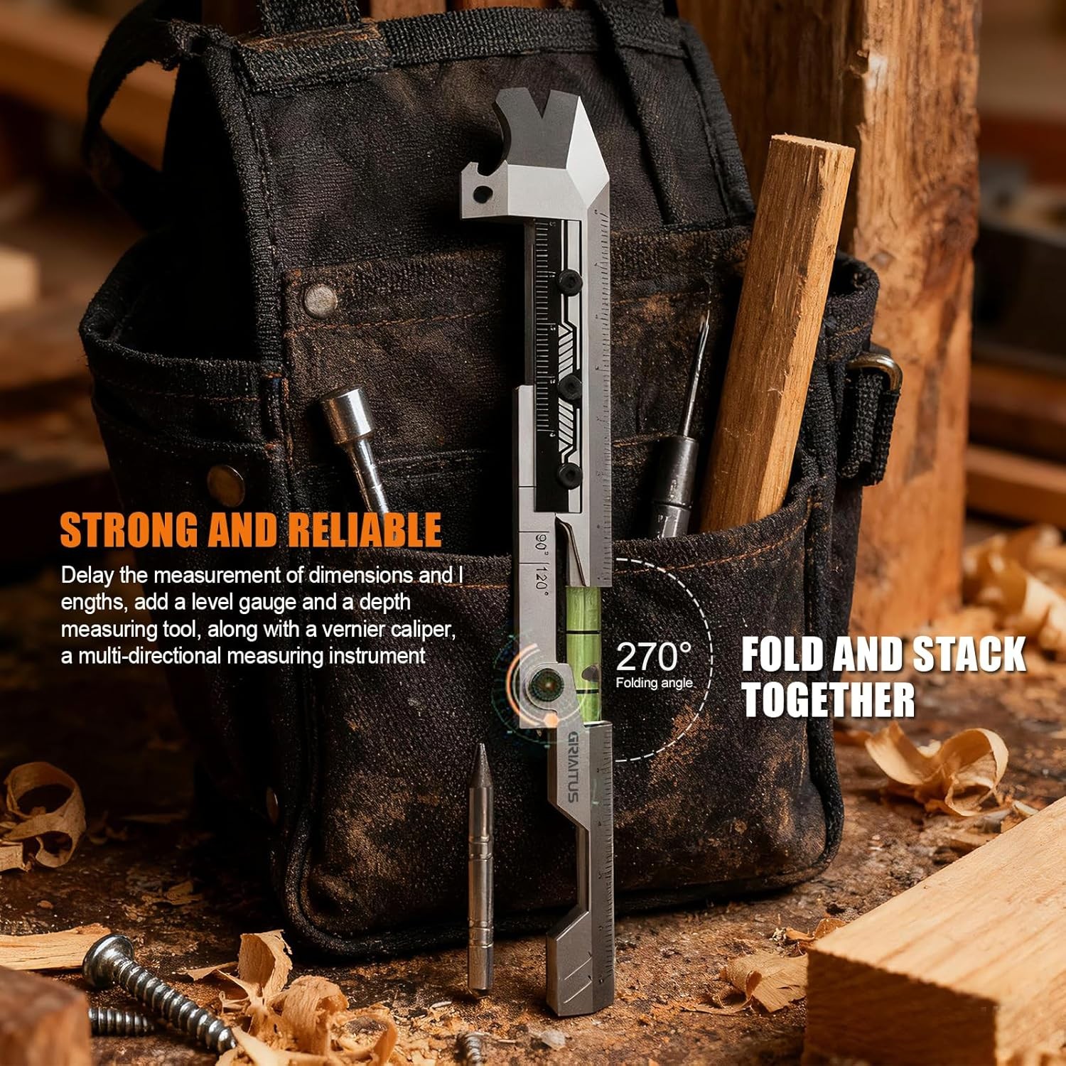 GIRIAITUS EDC pry bar with folding ruler, 11-in-1 bottle opener and nail puller