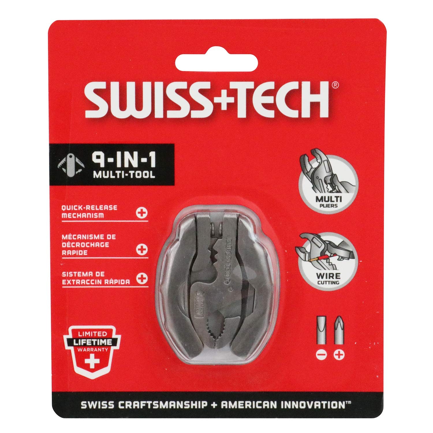 Swiss+Tech ST50016 Polished SS 9-in-1 Micro Pocket Multitool with Screwdrivers,
