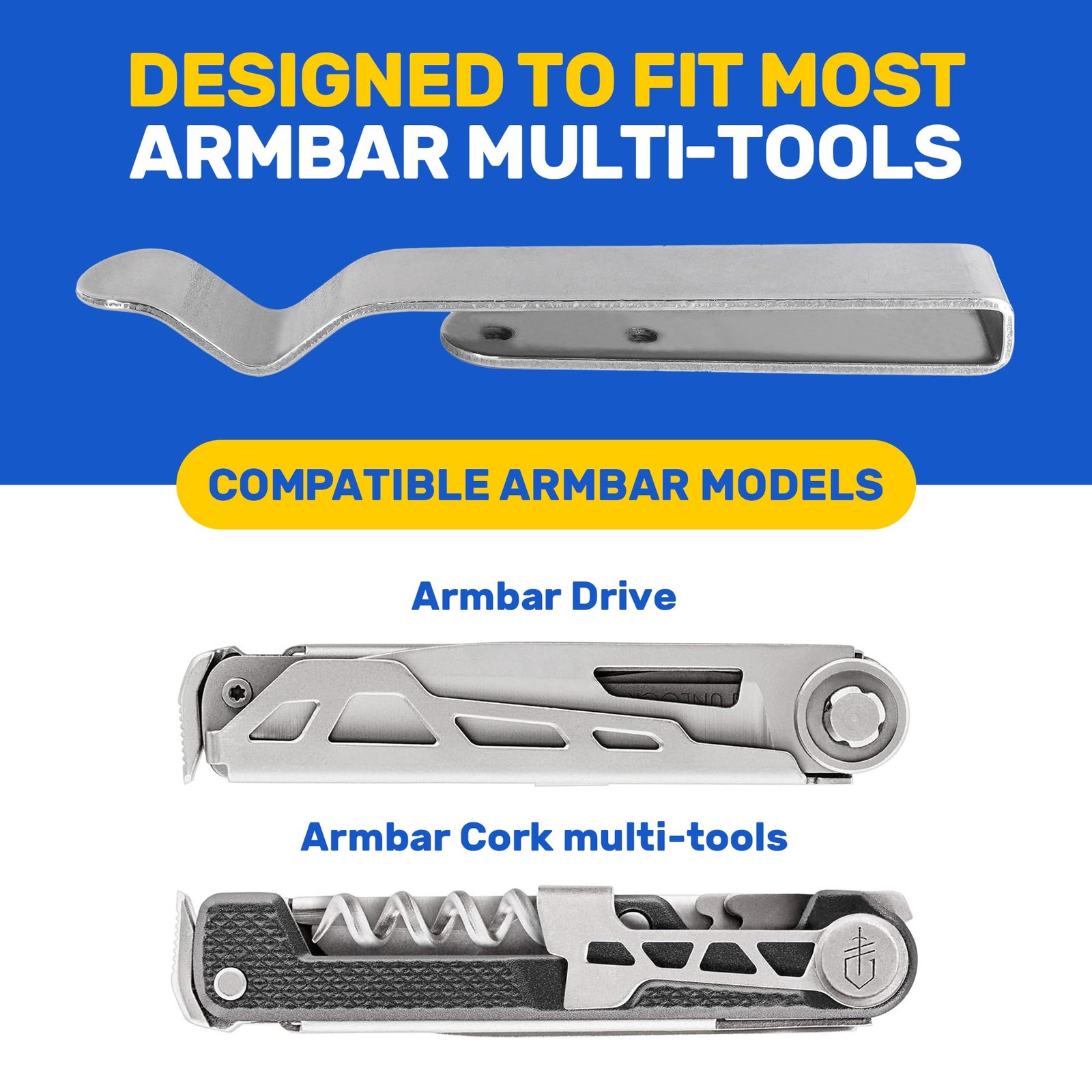 [2-Pack] Stainless Steel Pocket Clips For Gerber Armbar Multitool – 1 Metal + 1