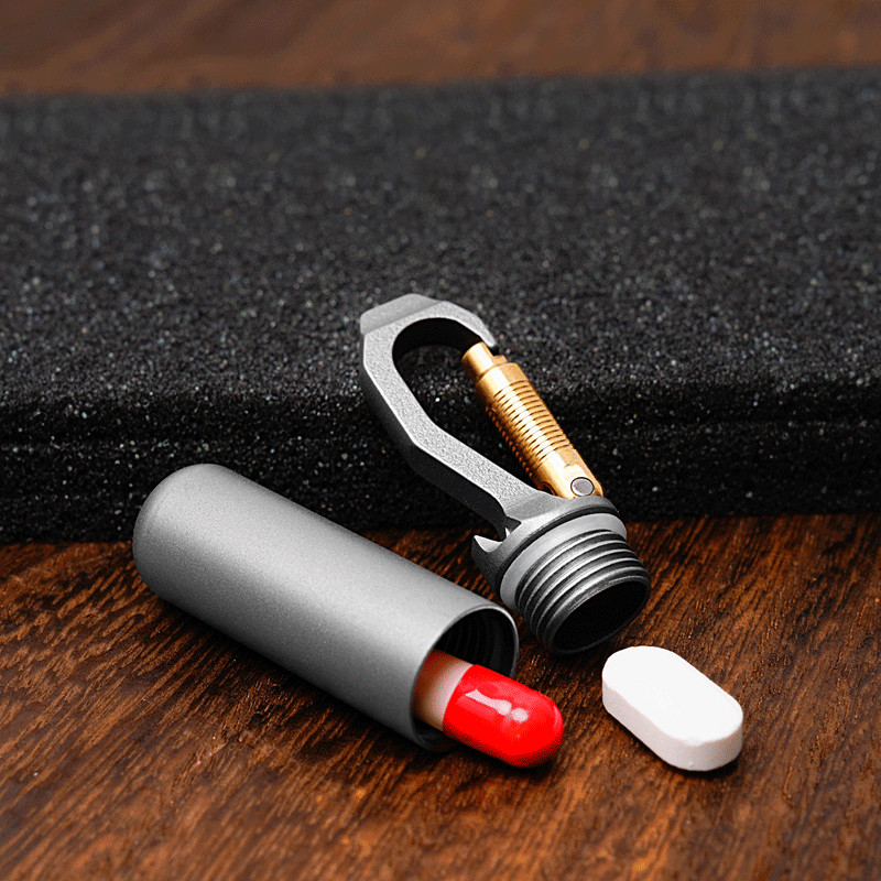 EDC Titanium Keychain Waterproof Storage Pill Case Bottle Opener Outdoor EDC Box