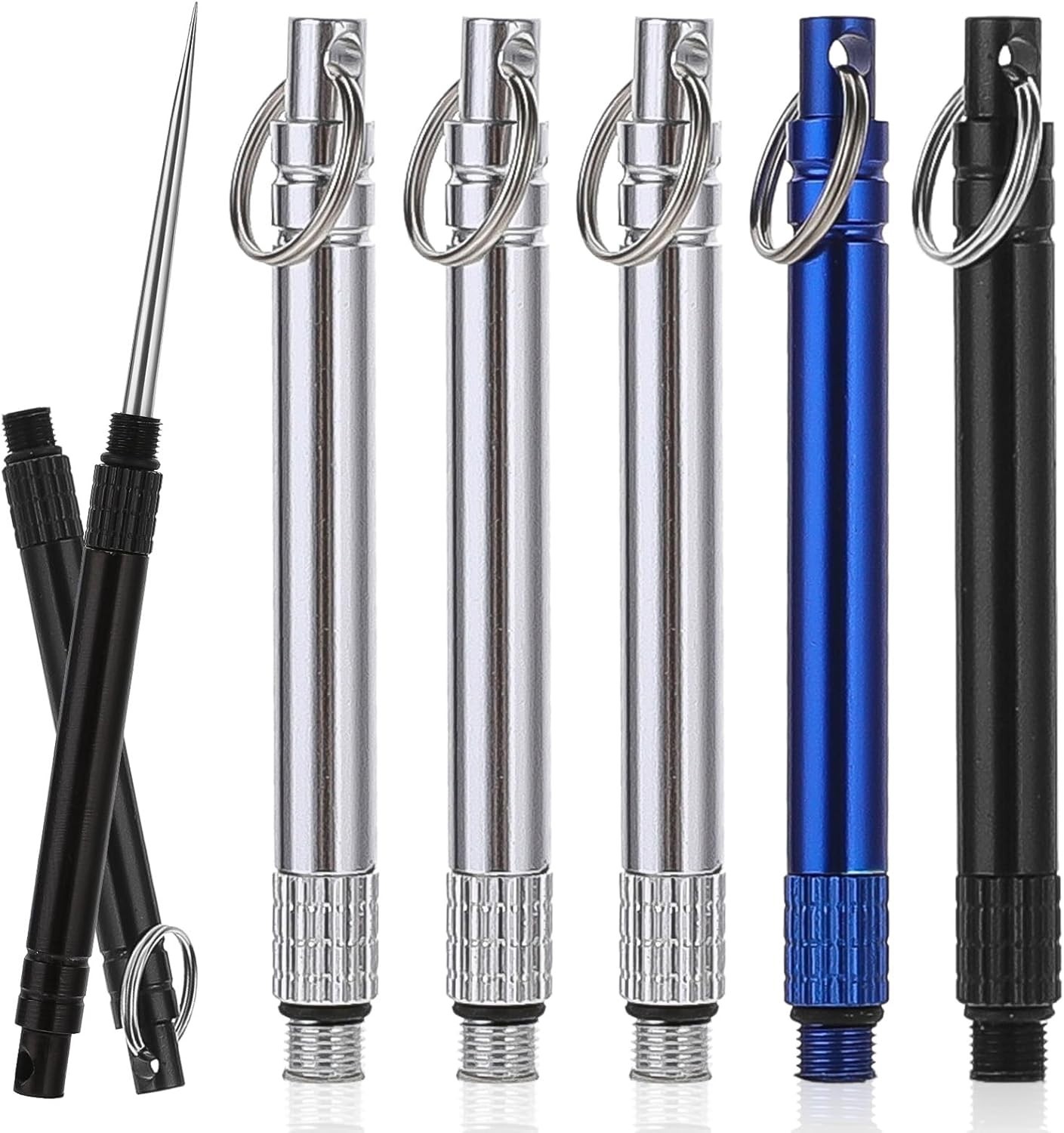 6PCS Portable Metal Titanium Toothpicks Reusable with Keychain for Travel Campin