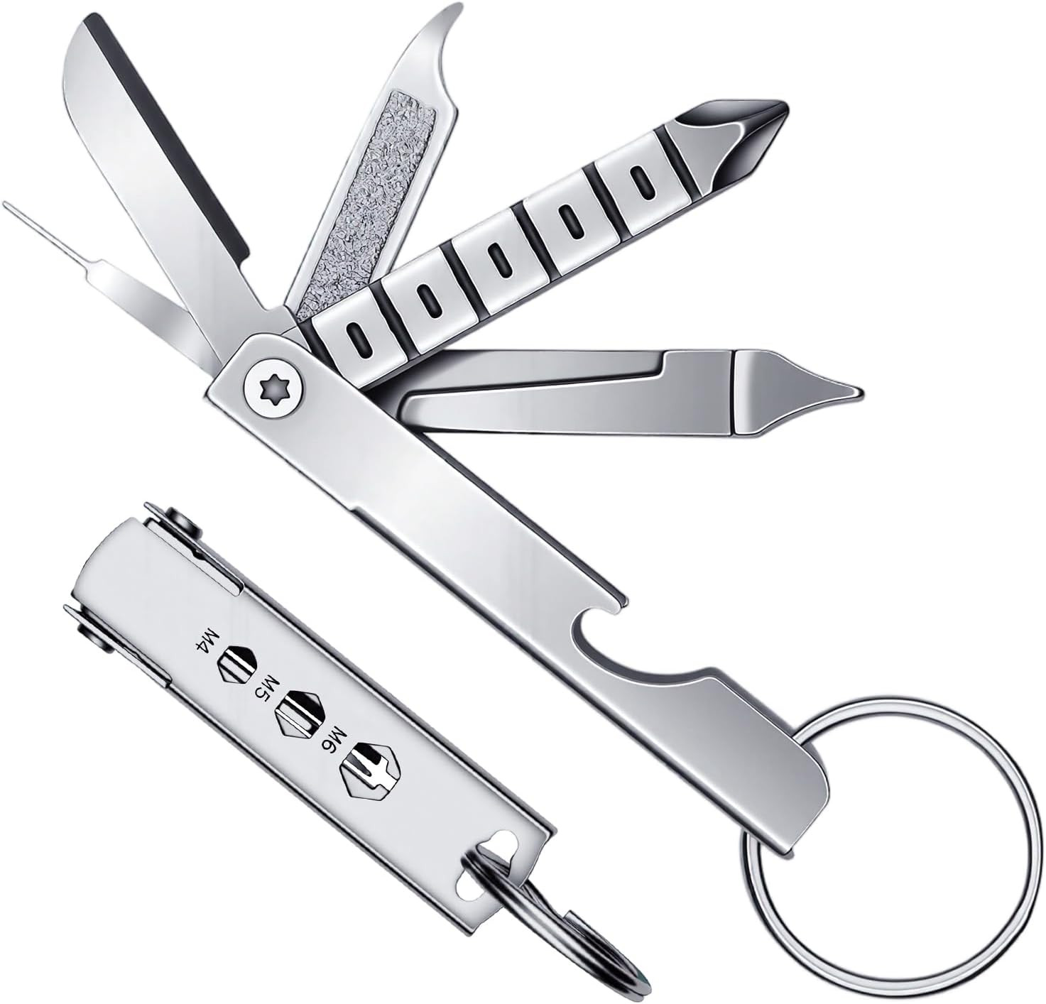 7-In-1 Multi-Tool Keychain, Portable Stainless Steel Pocket Gadget with SIM Card