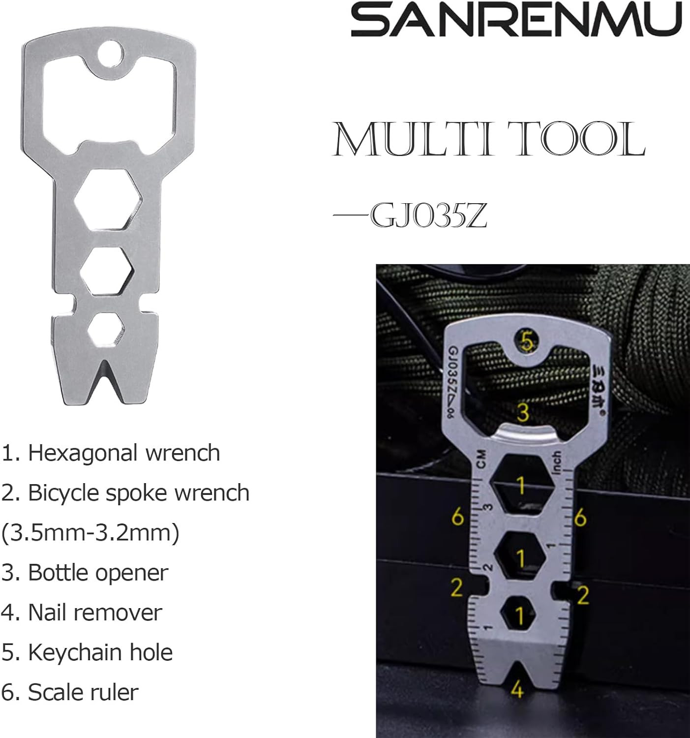 EDC Pry Bar 6-In-1 Tool with Bottle Opener Inch/Cm Ruler Wrench Multi Function M