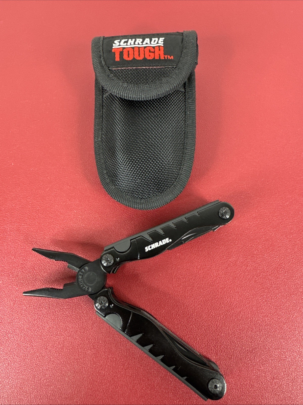 Black Schrade Tough Multi-Tool w 9 Tools + Nylon Carrying Belt Clip Case, EX