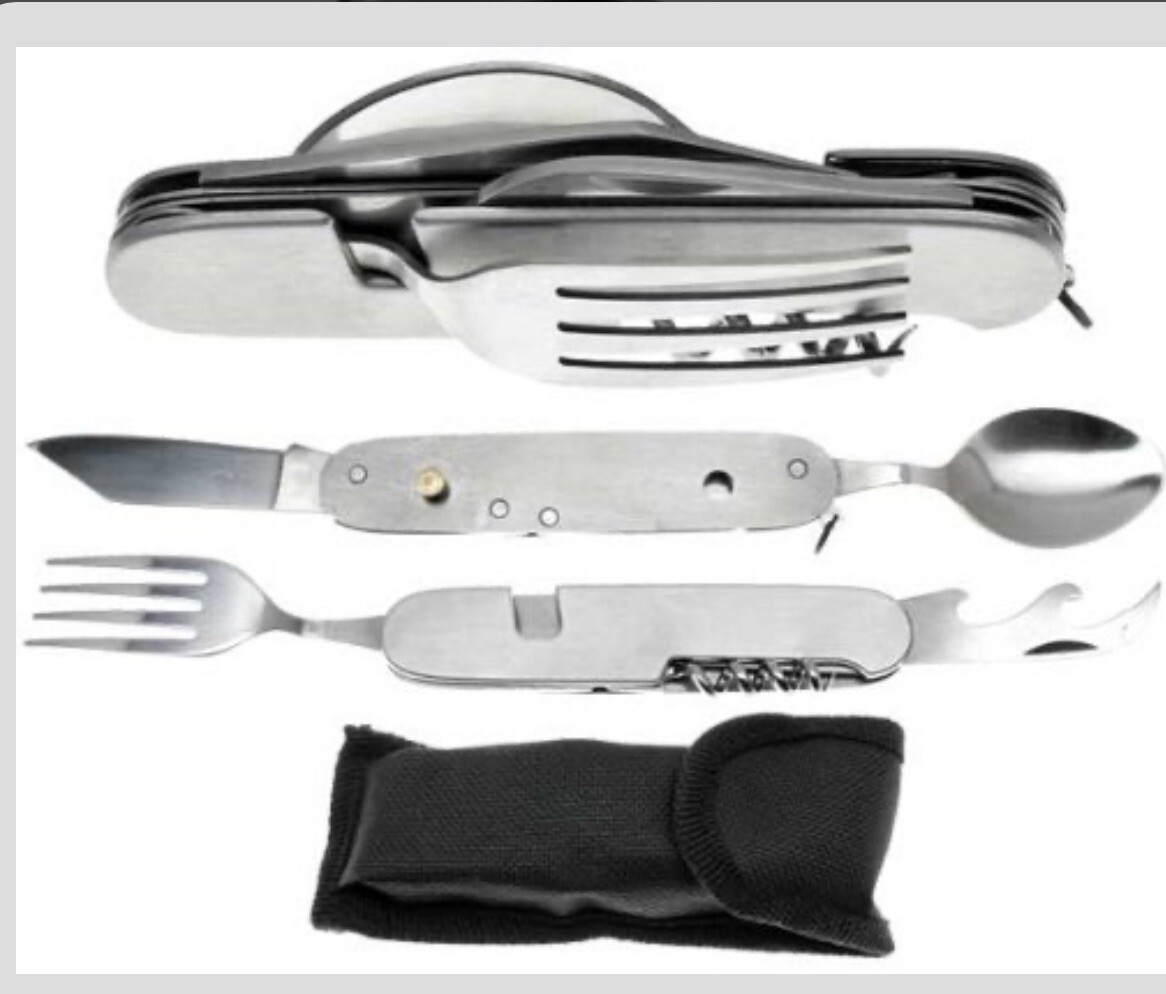 7-In-1 Stainless Steel Multi Function Camping Tool Utensils Knife Spoon Opener