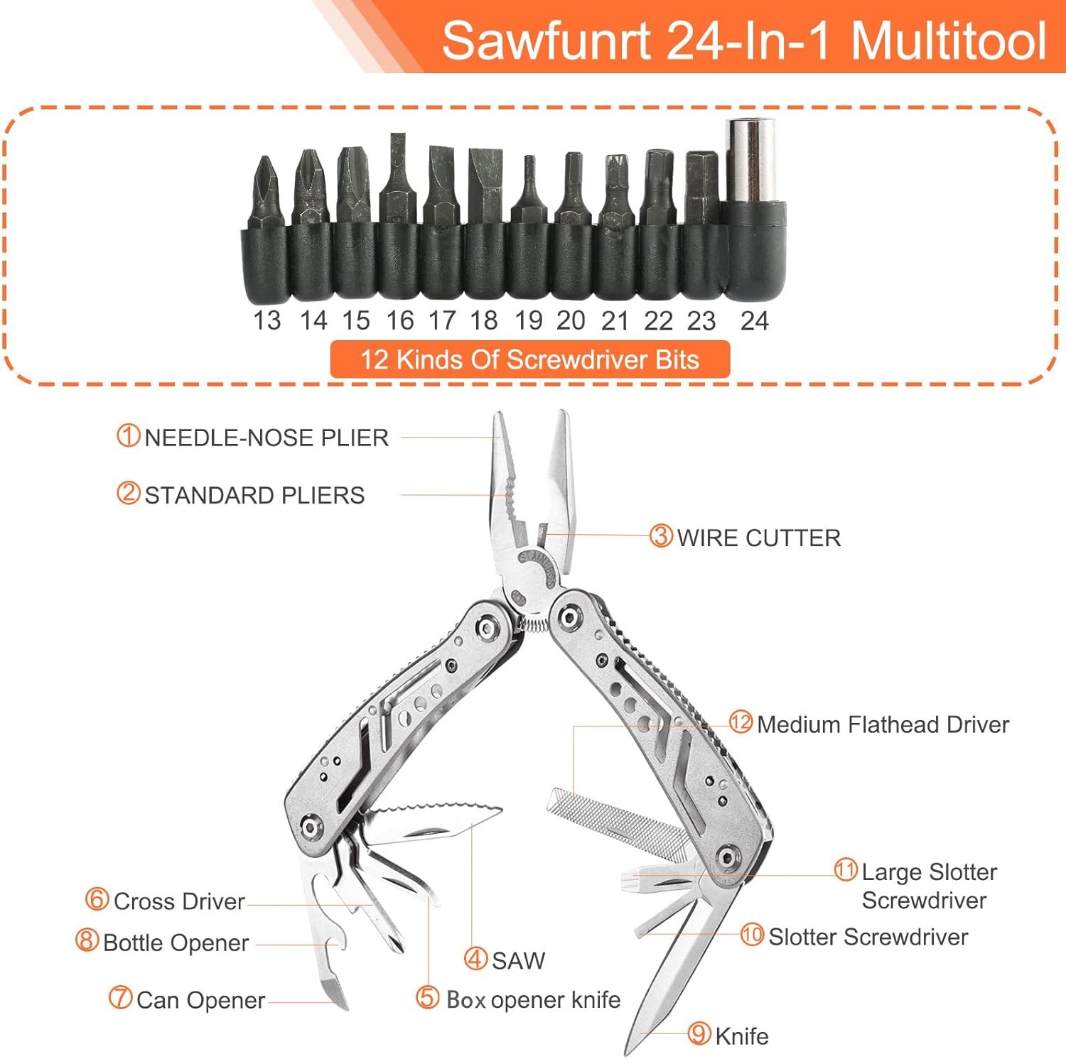 24-In-1Multitool Pocket Knife Professional Stainless Steel Multitool Keychain wi