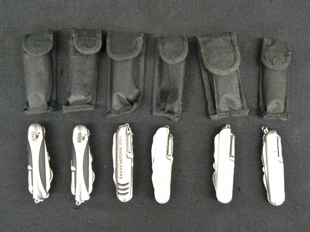 Lot of 6 Silver Pocket Swiss Army Style Knife with Black Nylon Case
