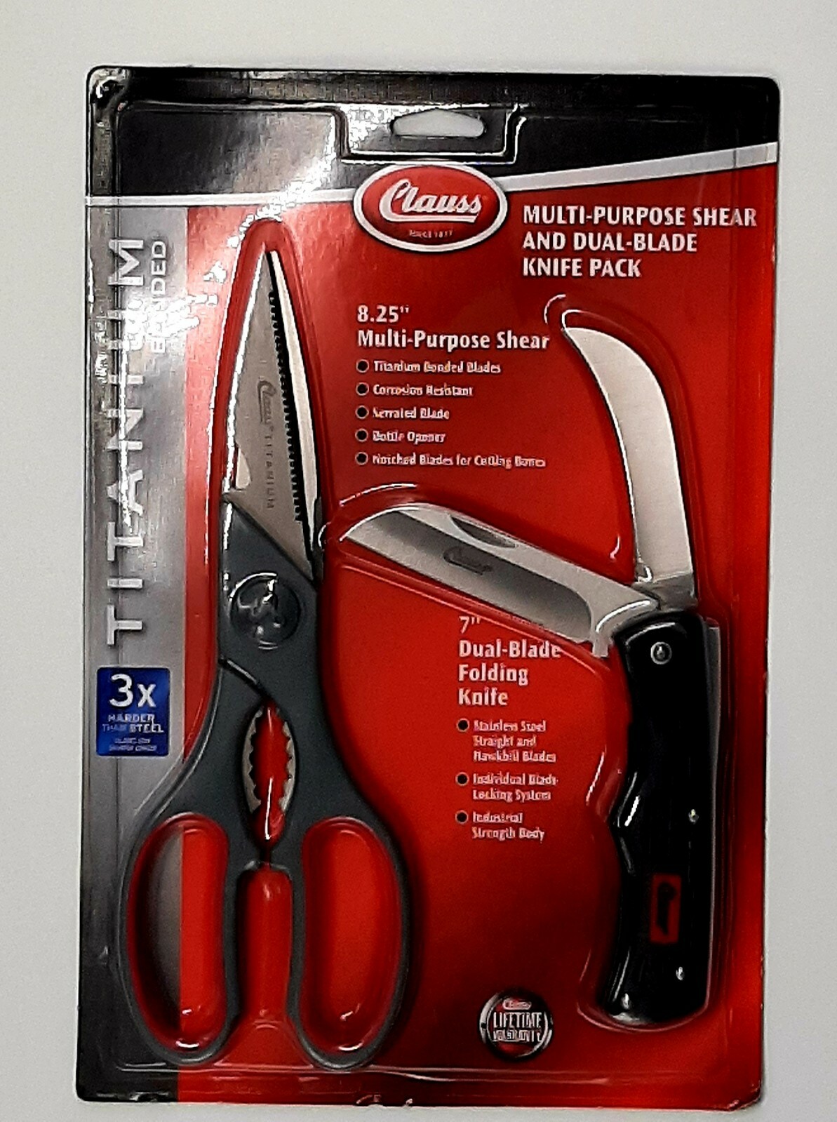 Clauss Titanium 8.25″ Shear Cutting Scissors +7″ Dual Blade Folding Pocket Knife