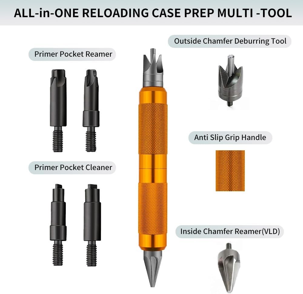 Reloading Case Prep Multi-Tool .17-.45 Cal Brass Deburring Reamer Chamfer Orange