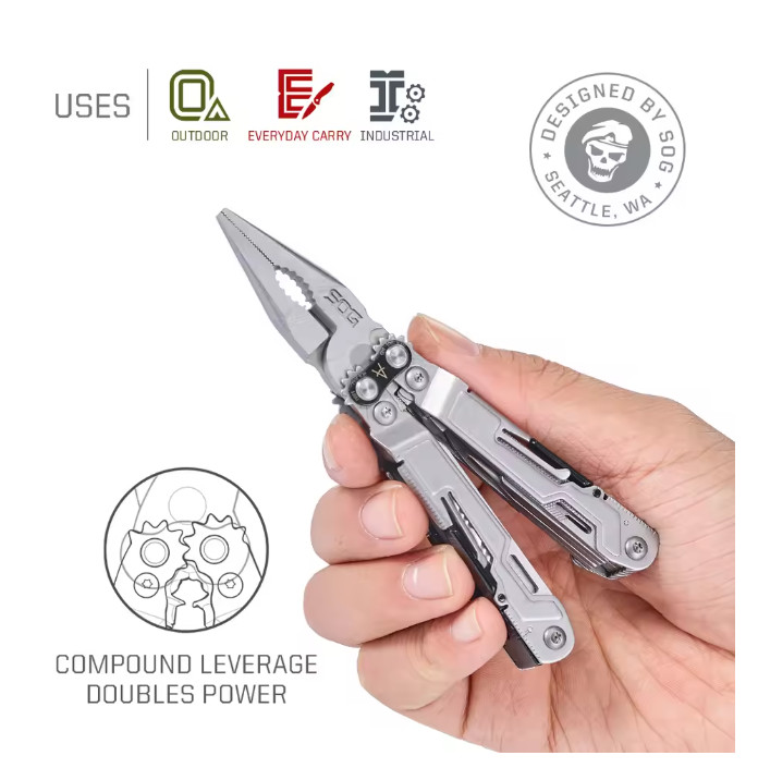 SOG PowerPint 18-in-1 Tactical Multi-Tool with Folding Pliers & Knife – Compact