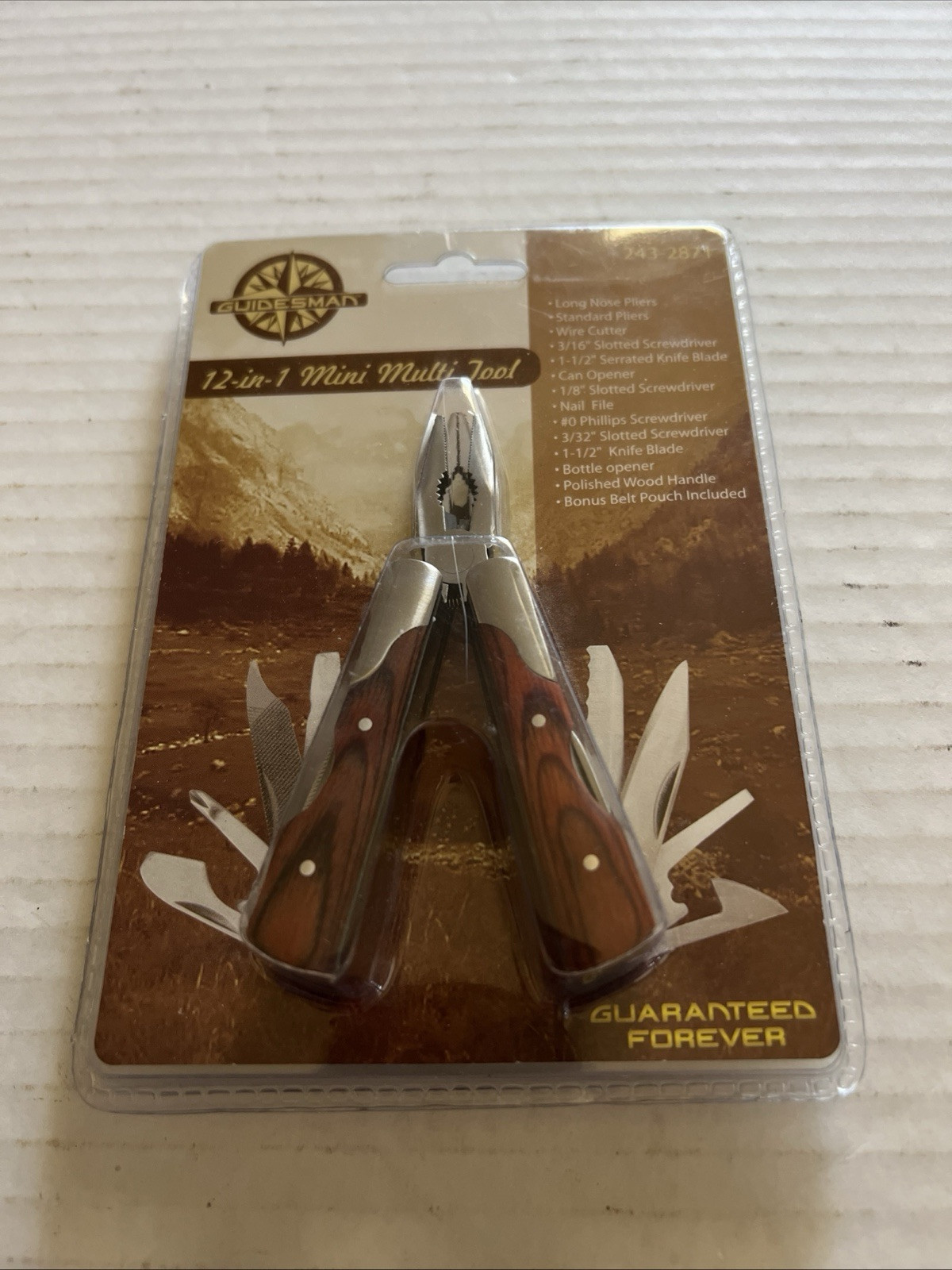 Sealed Guidesman 12 In 1 Mini Multitool With Black Sheath Walnut Handle