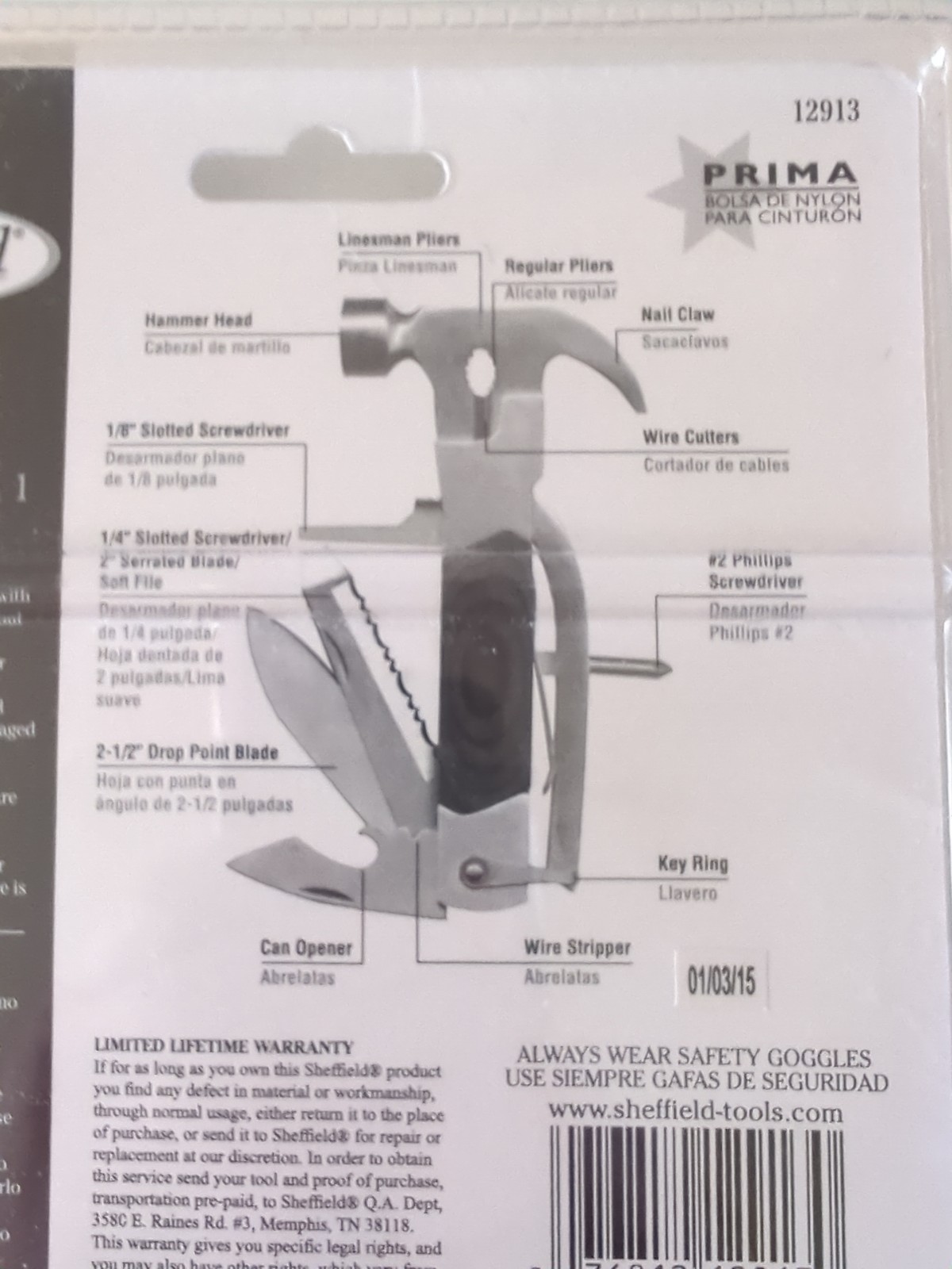 Sheffield THE HAMMER 14-in-1 Multitool Knife Pliers Screwdriver Wire Cutter Claw