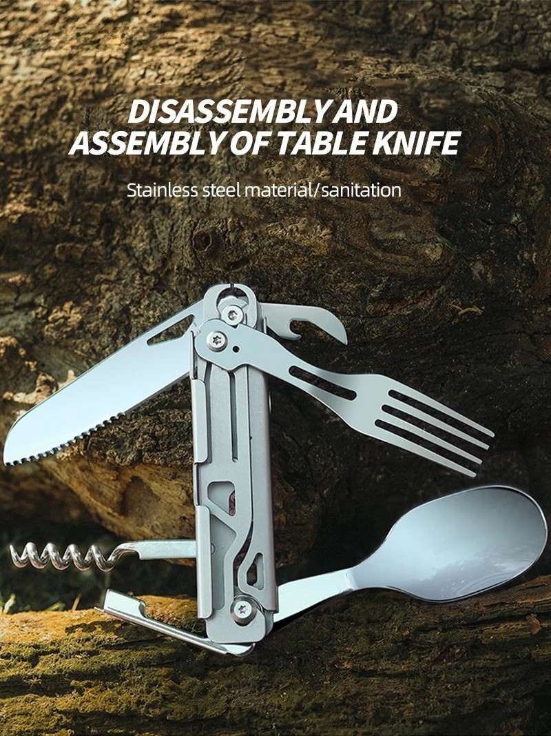 Multifunctional tableware Portable Stainless Steel Rope Knife Card Outdoor