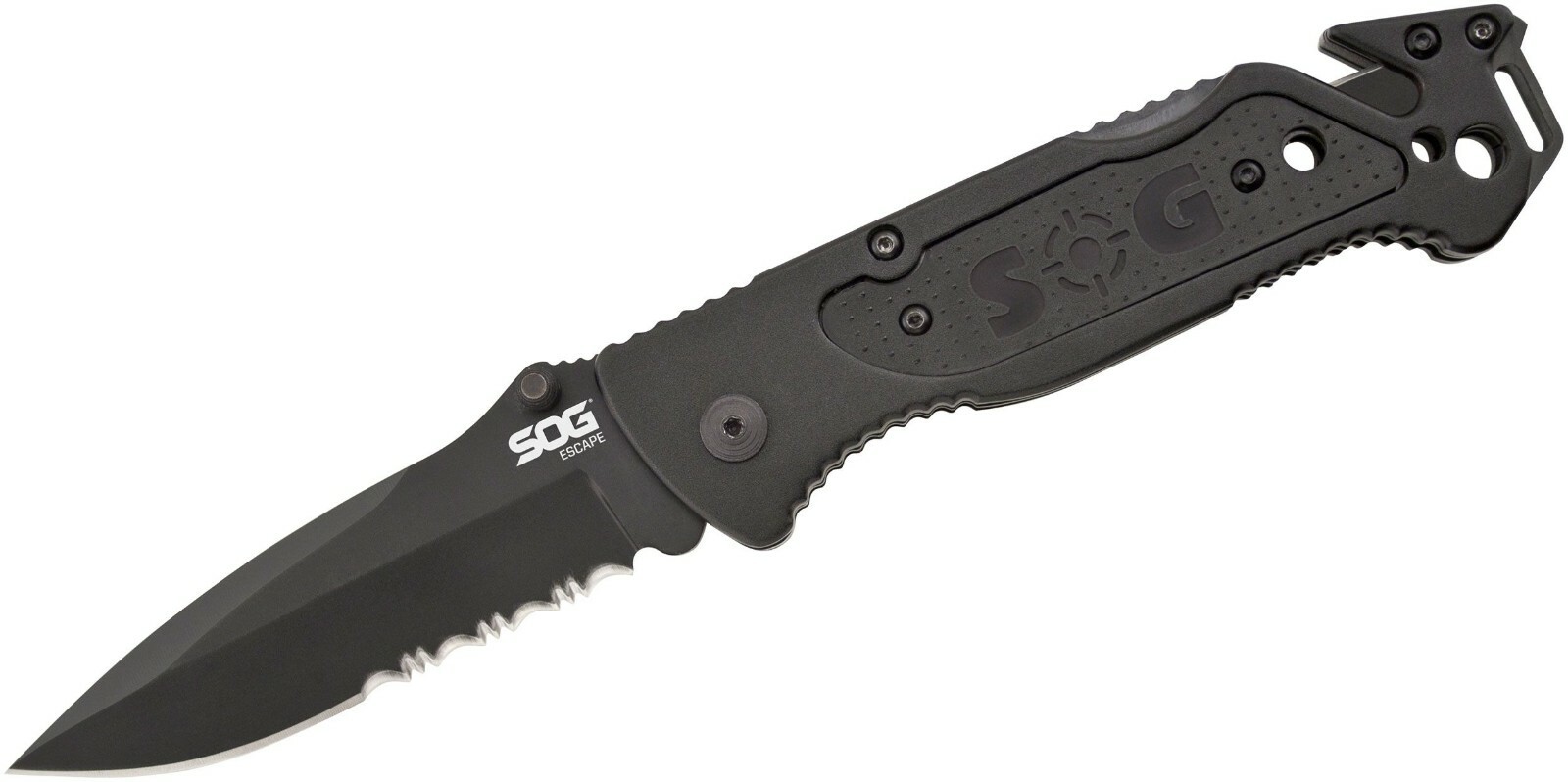 SOG Escape Folding Rescue Knife 3.4″ Black Combo Blade, Aluminum Handles FF25-CP