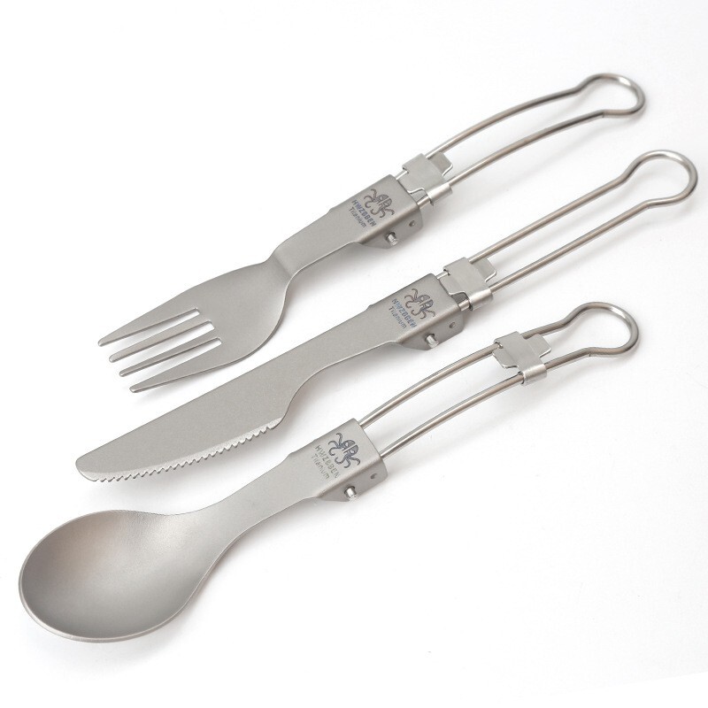 Titanium Folding Spork Spoon Knife Three-piece Sets Portable EDC Outdoor Camping