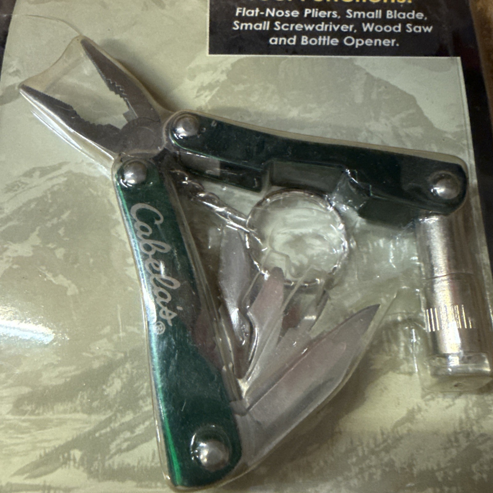 NEW Cabela’s Mini Multi-Tool with LED Light – Green Marble Handle – 6-in-1 NIP