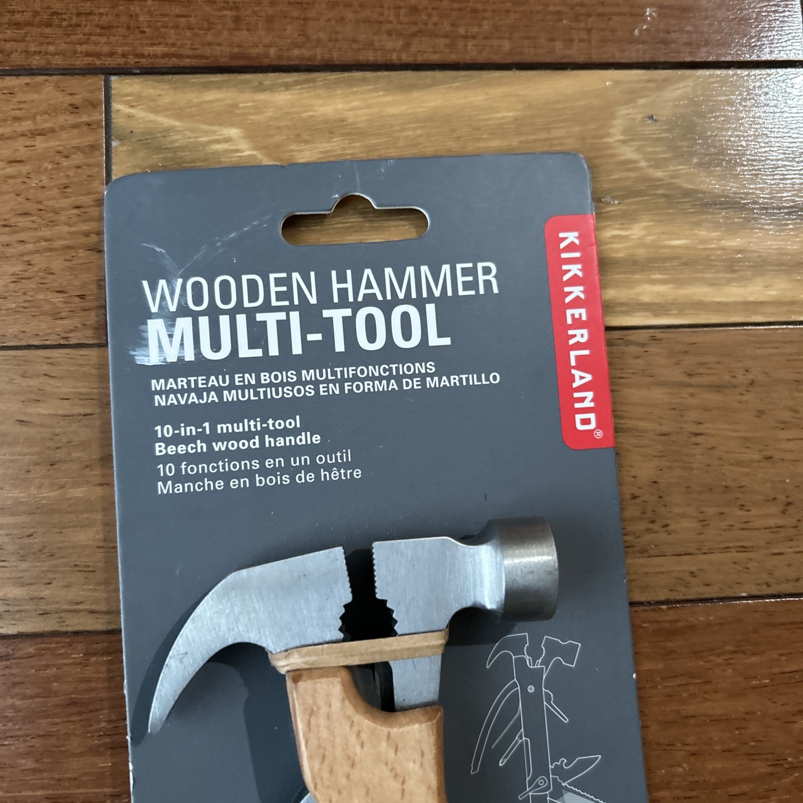 Kikkerland Wooden Hammer Multi-Tool 10-In-One Stainless Steel With Wood Handle