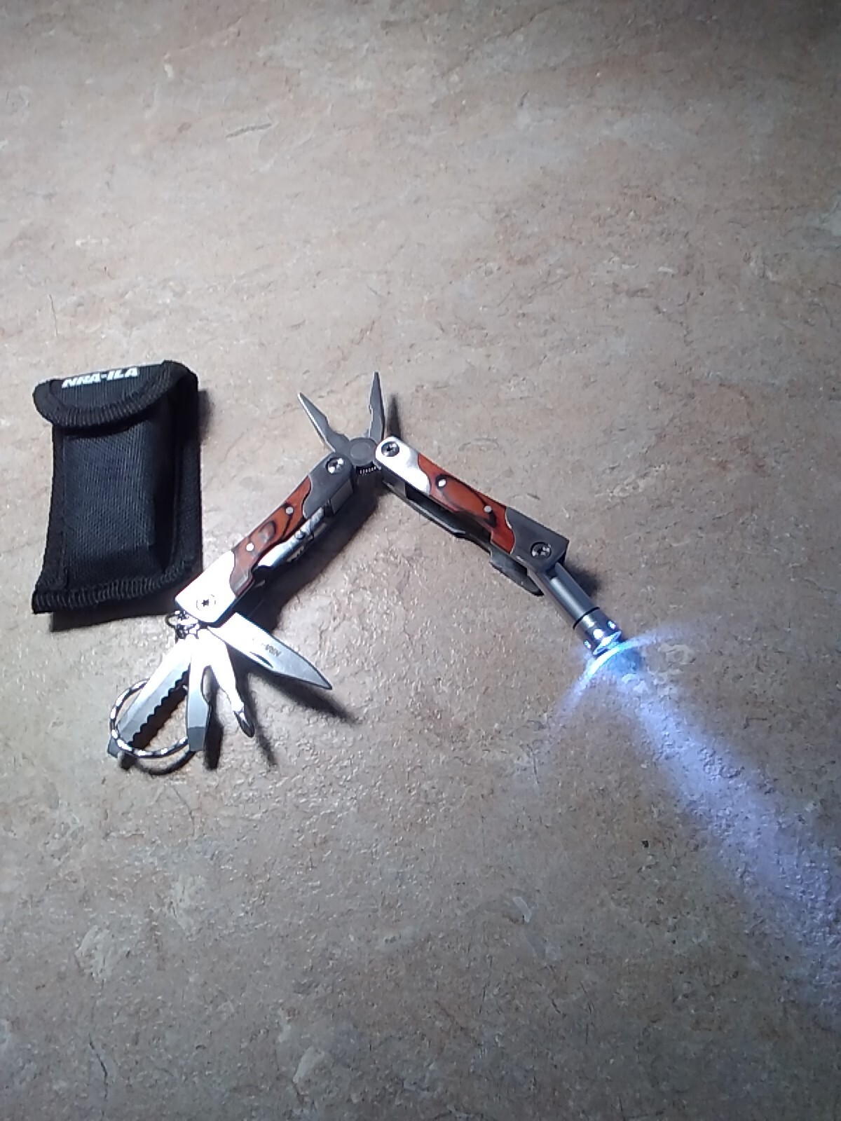 MULTI-TOOL with light NRA/ILA-Key Chain/Light/Tools-Wood Handle-Light works, New