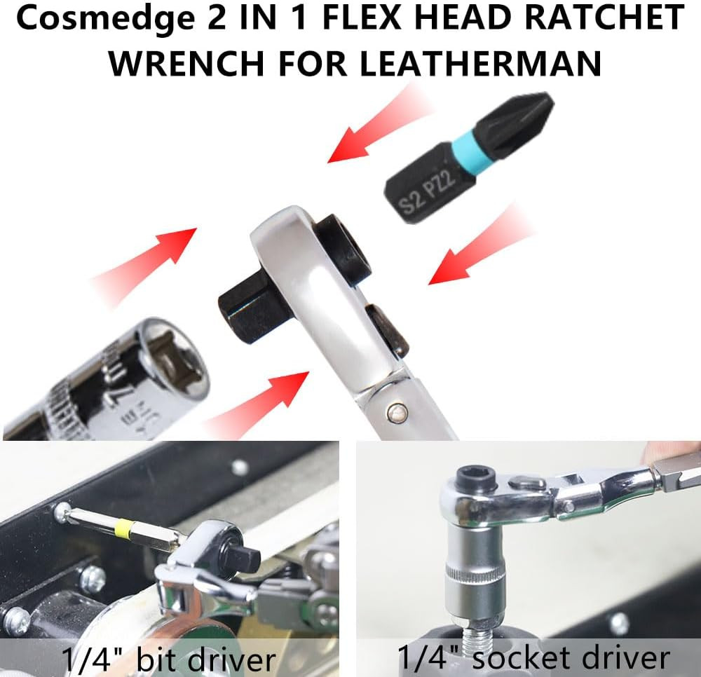 2 in 1 Flex Head Ratchet Wrench for Leatherman Accessories,1/4 Inch Mini Bits…