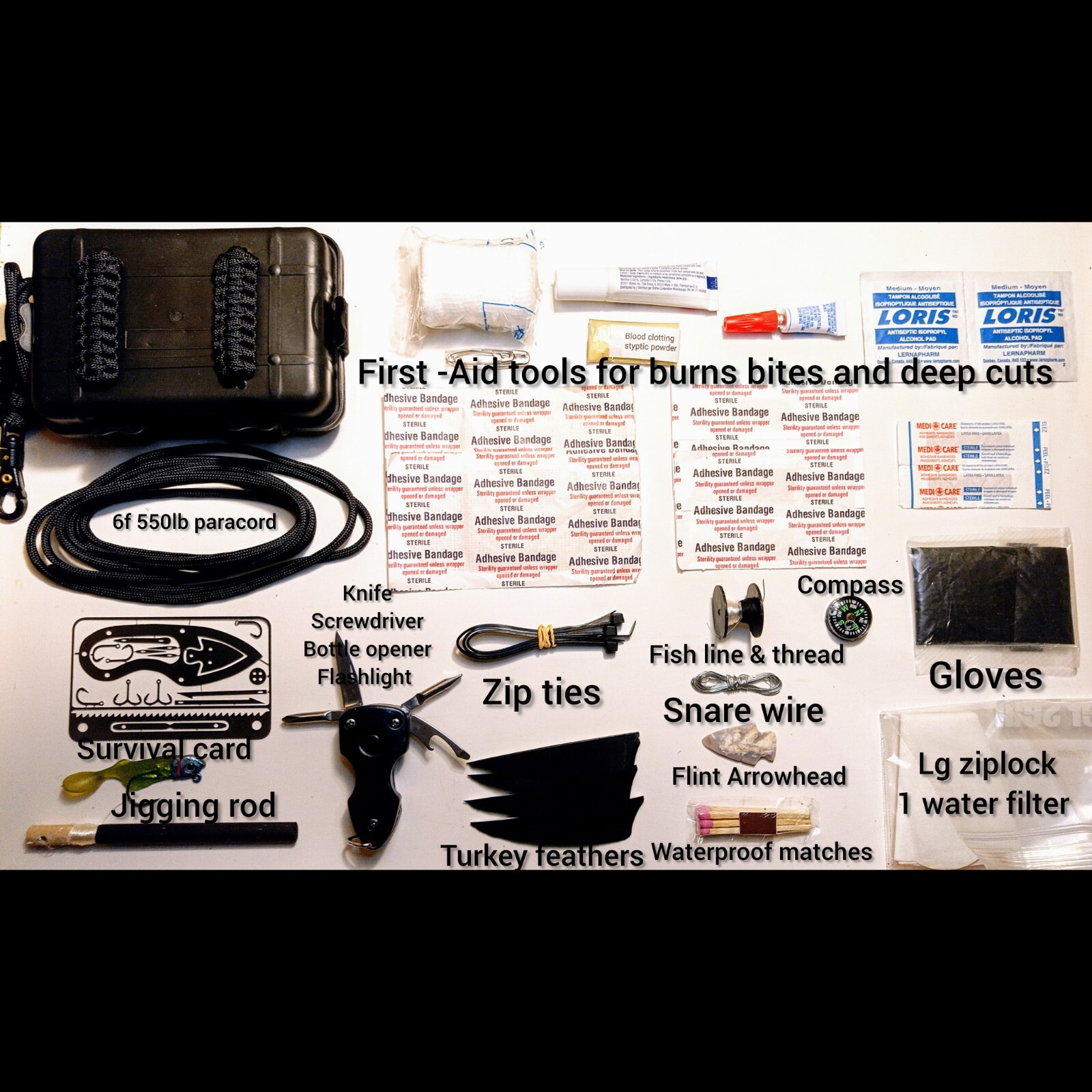 Mini Hardshell First-Aid And Survival Gear Bow And Arrow Kit With Over 60 Tools