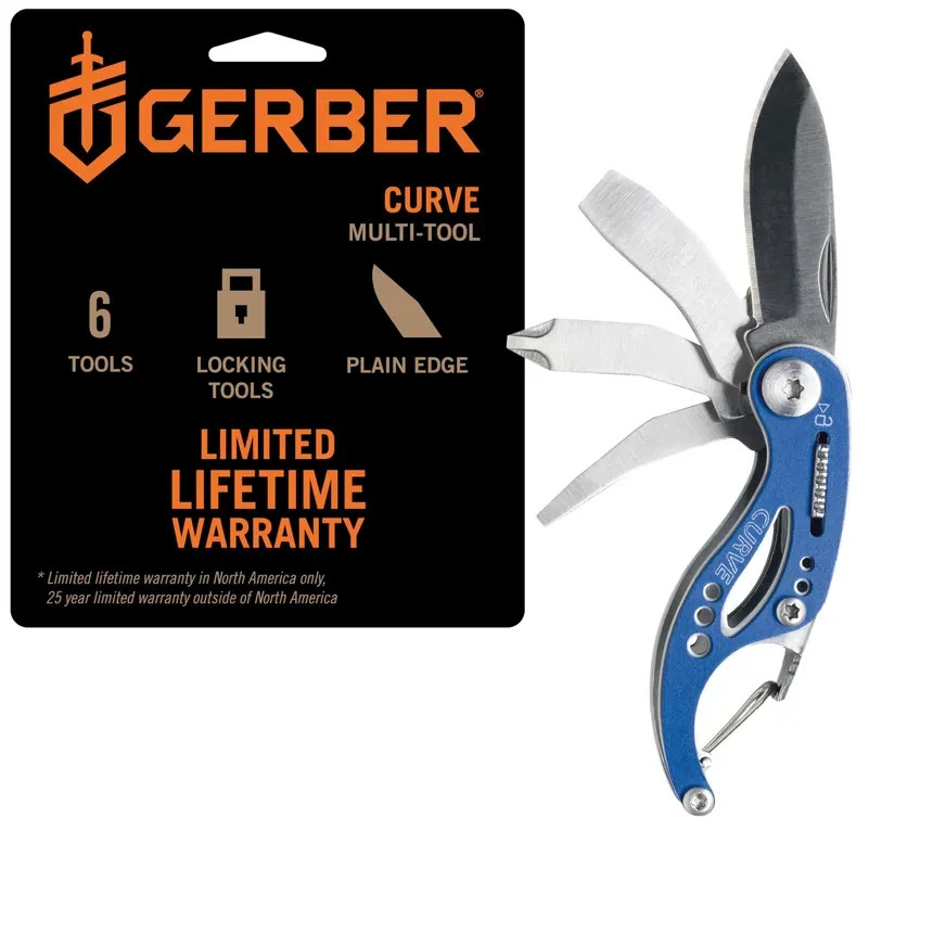 NEW Gerber Knives 3.5in Gear Curve Stainless Steel 6 Multi Tool Plain Edge Blue
