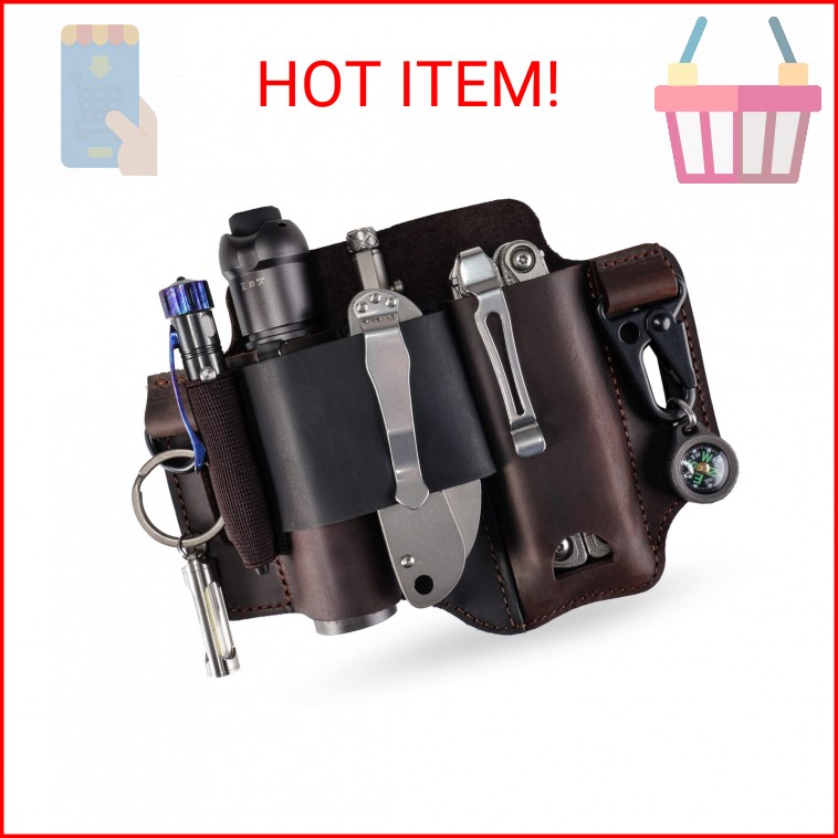 ST1 Leather Multitool Sheath – EDC Belt Organizer for Leatherman Tools, Flashlig